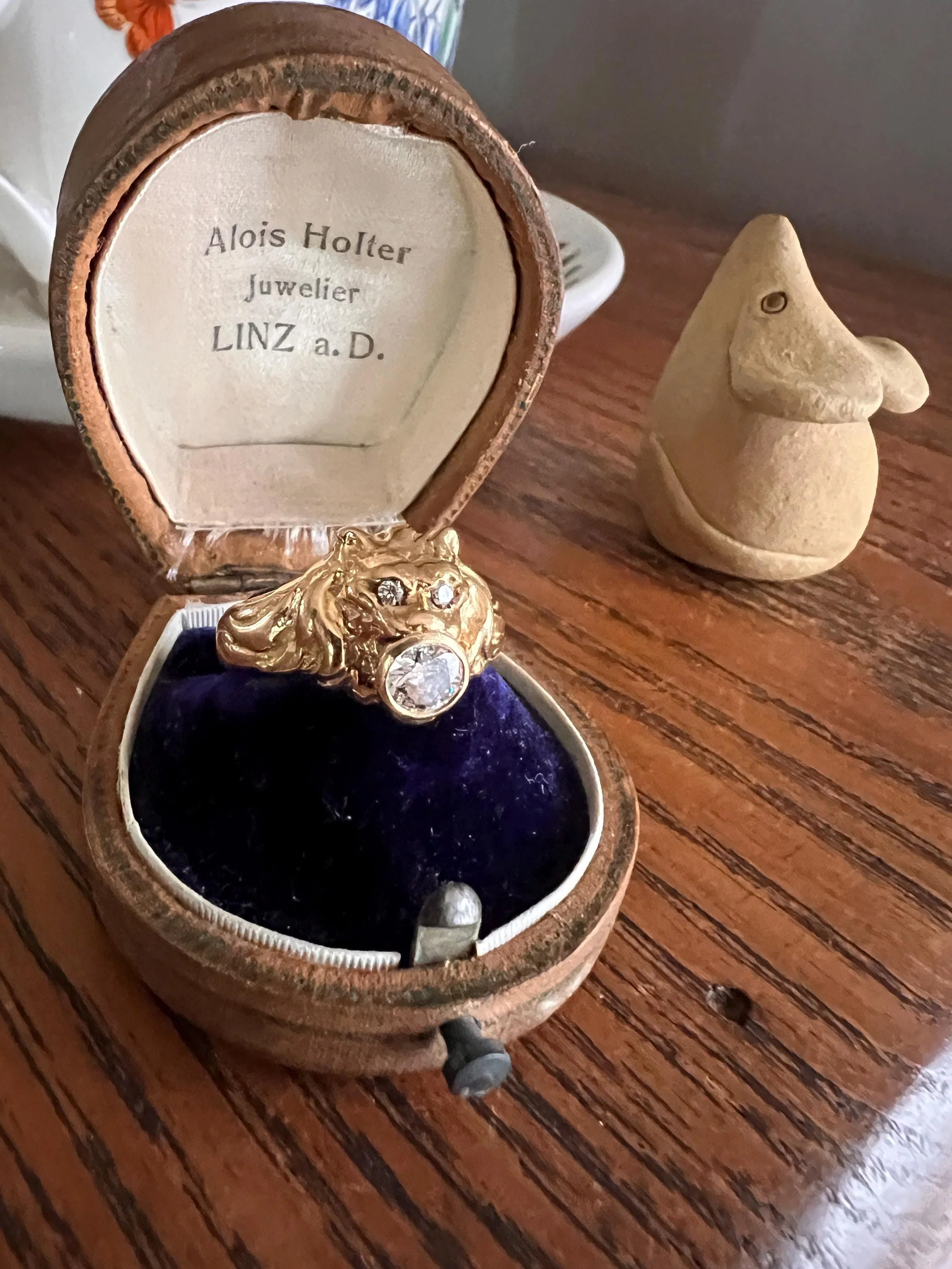 LION French Antique 18k GOLD Ring .6 Carat Transitional Cut Diamond Mouth Eyes Wide Band 3D Gift Figural Vintage Animal Unisex - Image 7