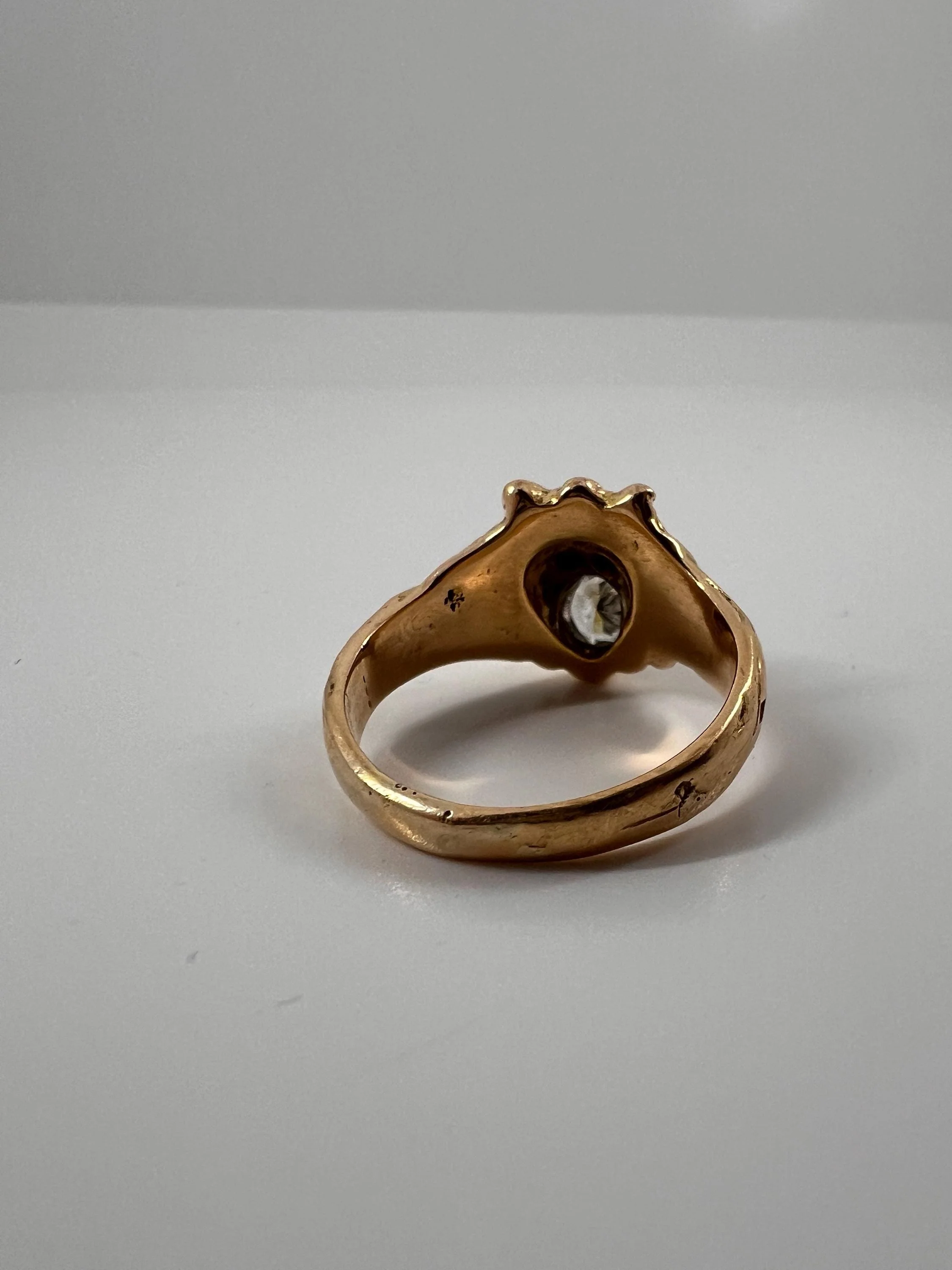 LION French Antique 18k GOLD Ring .6 Carat Transitional Cut Diamond Mouth Eyes Wide Band 3D Gift Figural Vintage Animal Unisex - Image 9
