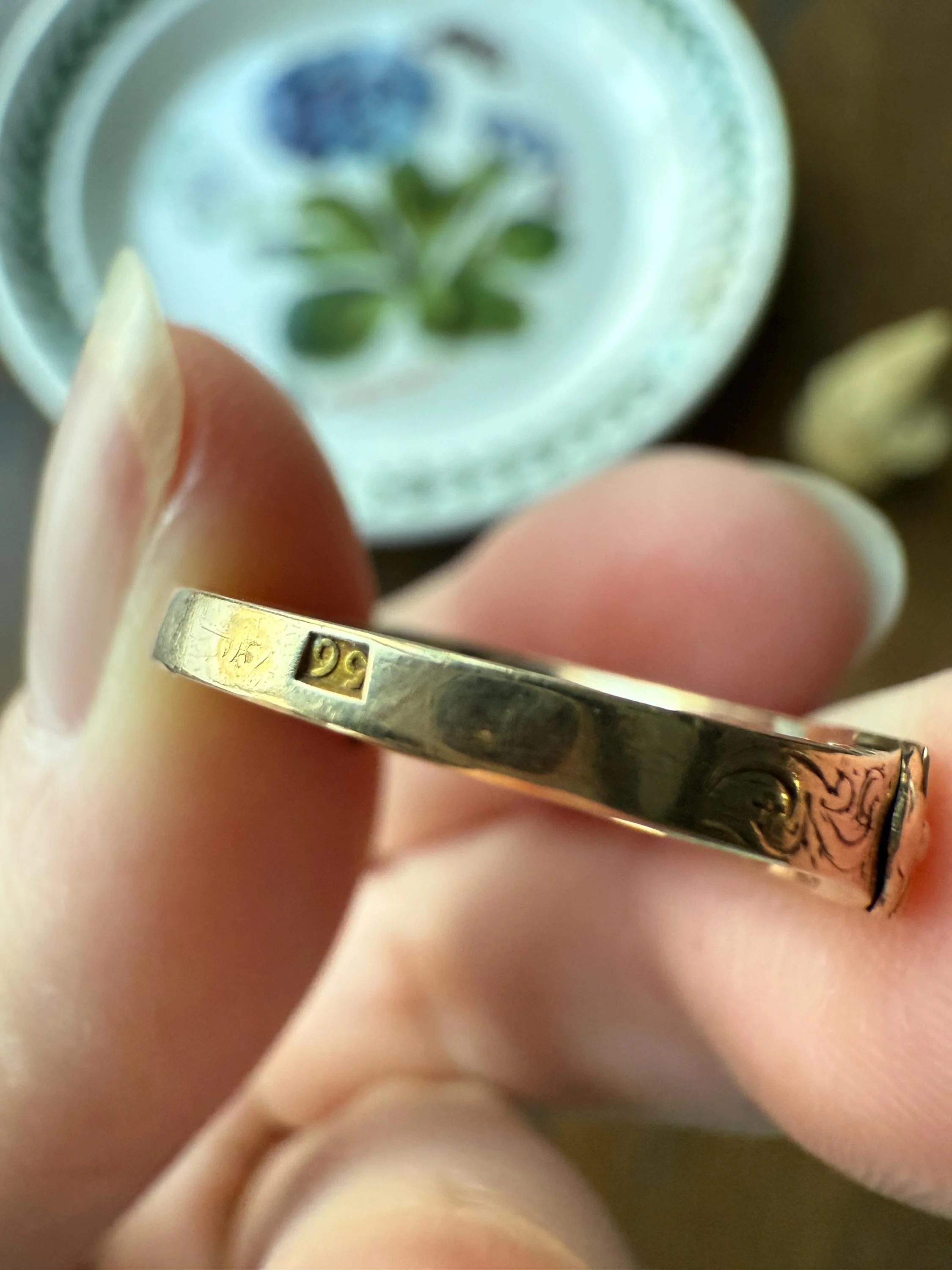 LOCKET RING 14k Gold Victorian Engraved Antique Opening Stacker Band Ornate Enamel Secret Hidden Compartment - Image 16