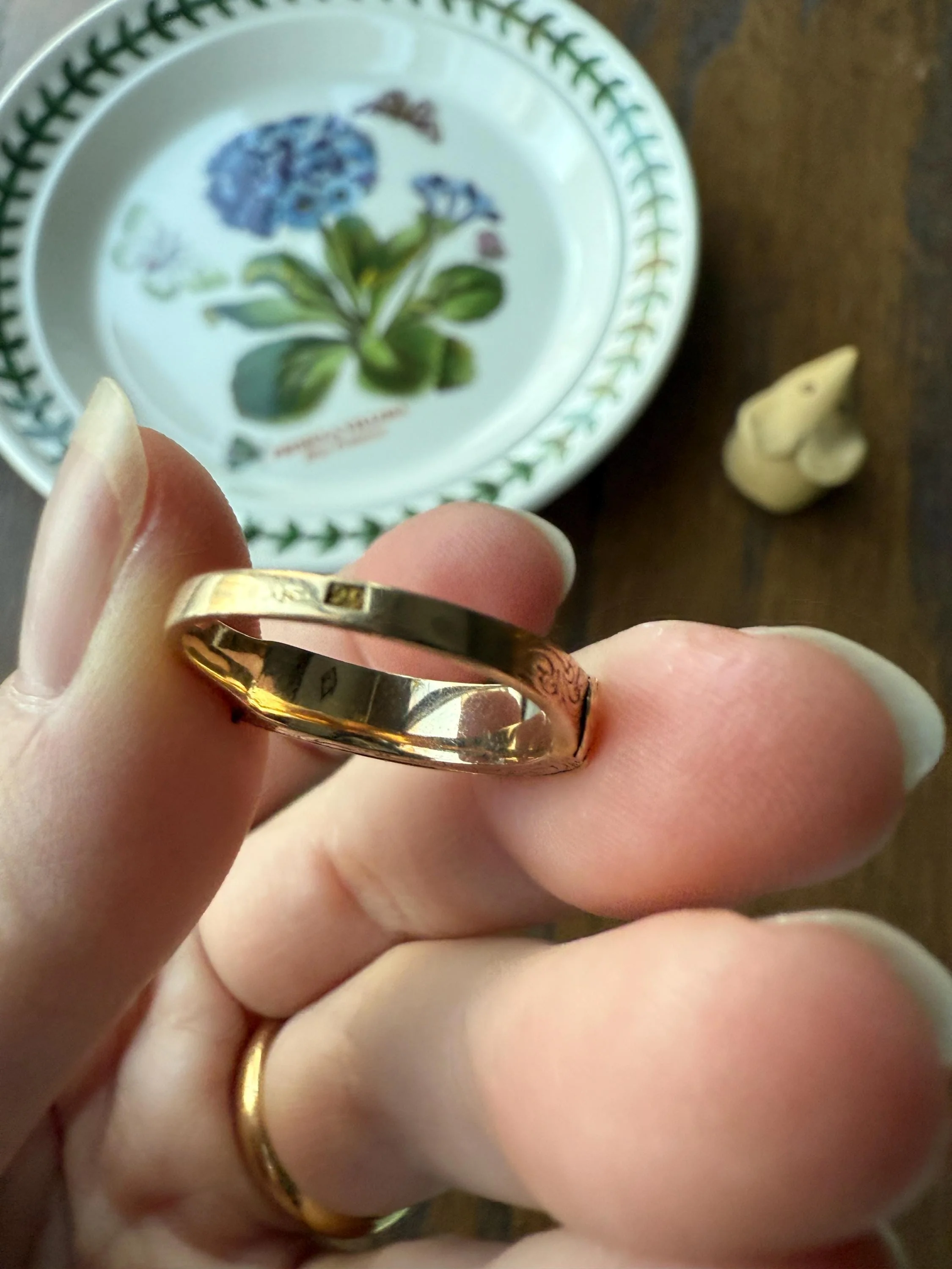 LOCKET RING 14k Gold Victorian Engraved Antique Opening Stacker Band Ornate Enamel Secret Hidden Compartment - Image 17