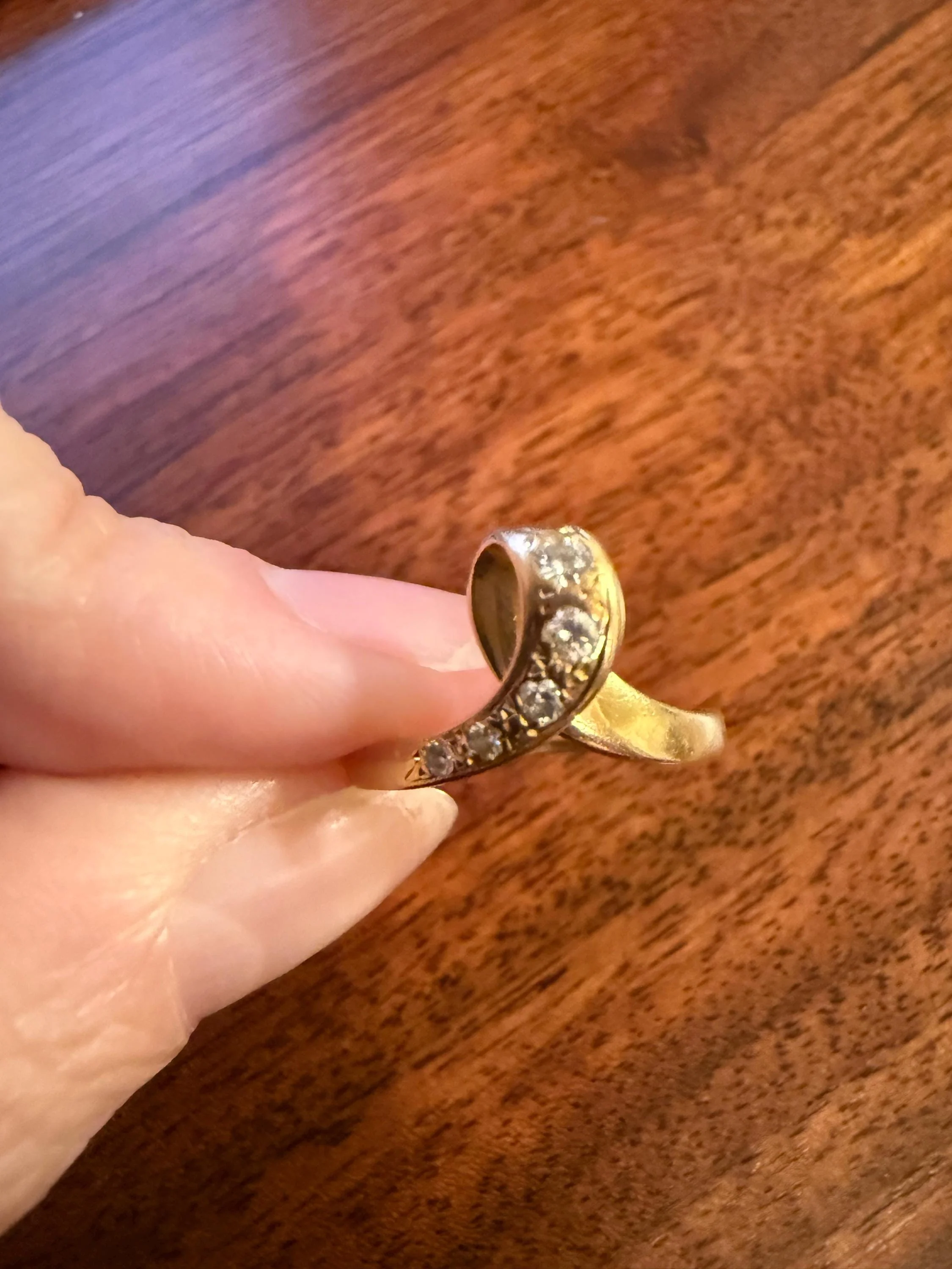LOOP 3D French Vintage Curled Stacker Band Looped Ring 18k Gold Single Cut Diamonds Figural Tiara Chevron V Ring Retro - Image 11