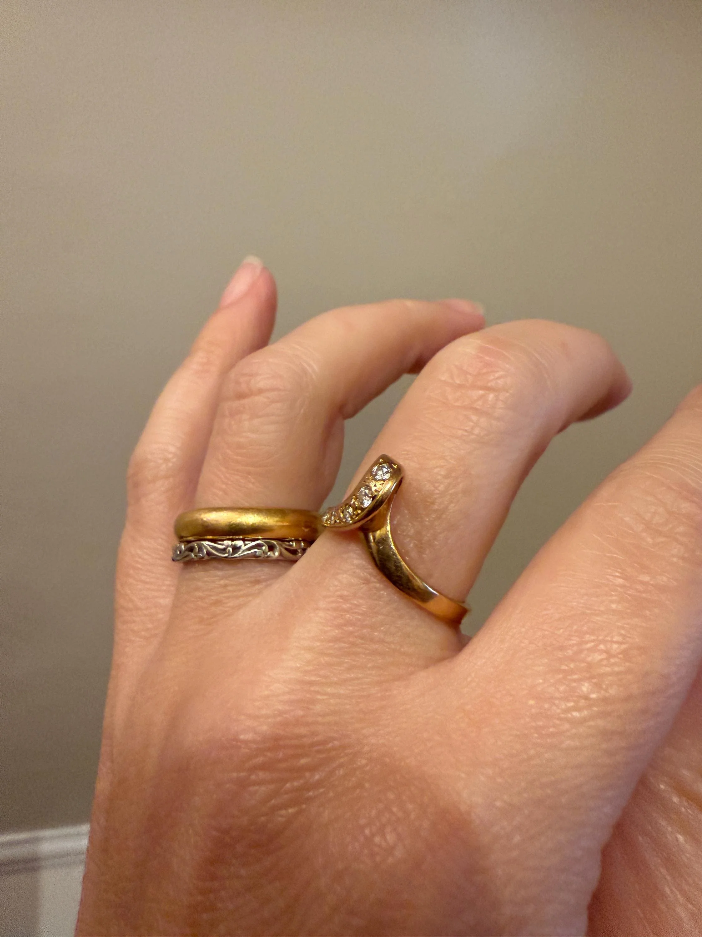 LOOP 3D French Vintage Curled Stacker Band Looped Ring 18k Gold Single Cut Diamonds Figural Tiara Chevron V Ring Retro - Image 13