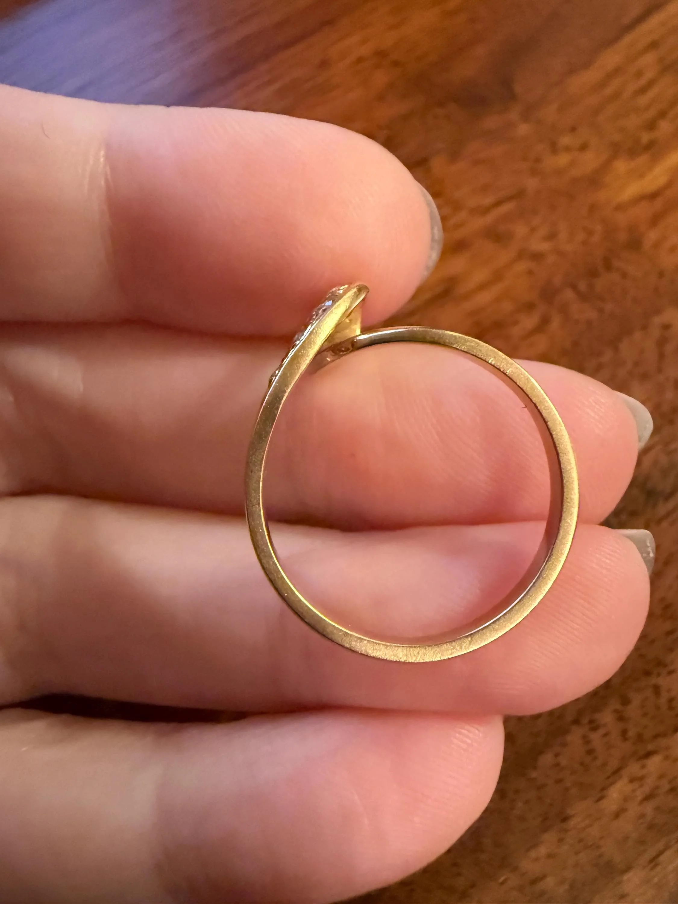 LOOP 3D French Vintage Curled Stacker Band Looped Ring 18k Gold Single Cut Diamonds Figural Tiara Chevron V Ring Retro - Image 18