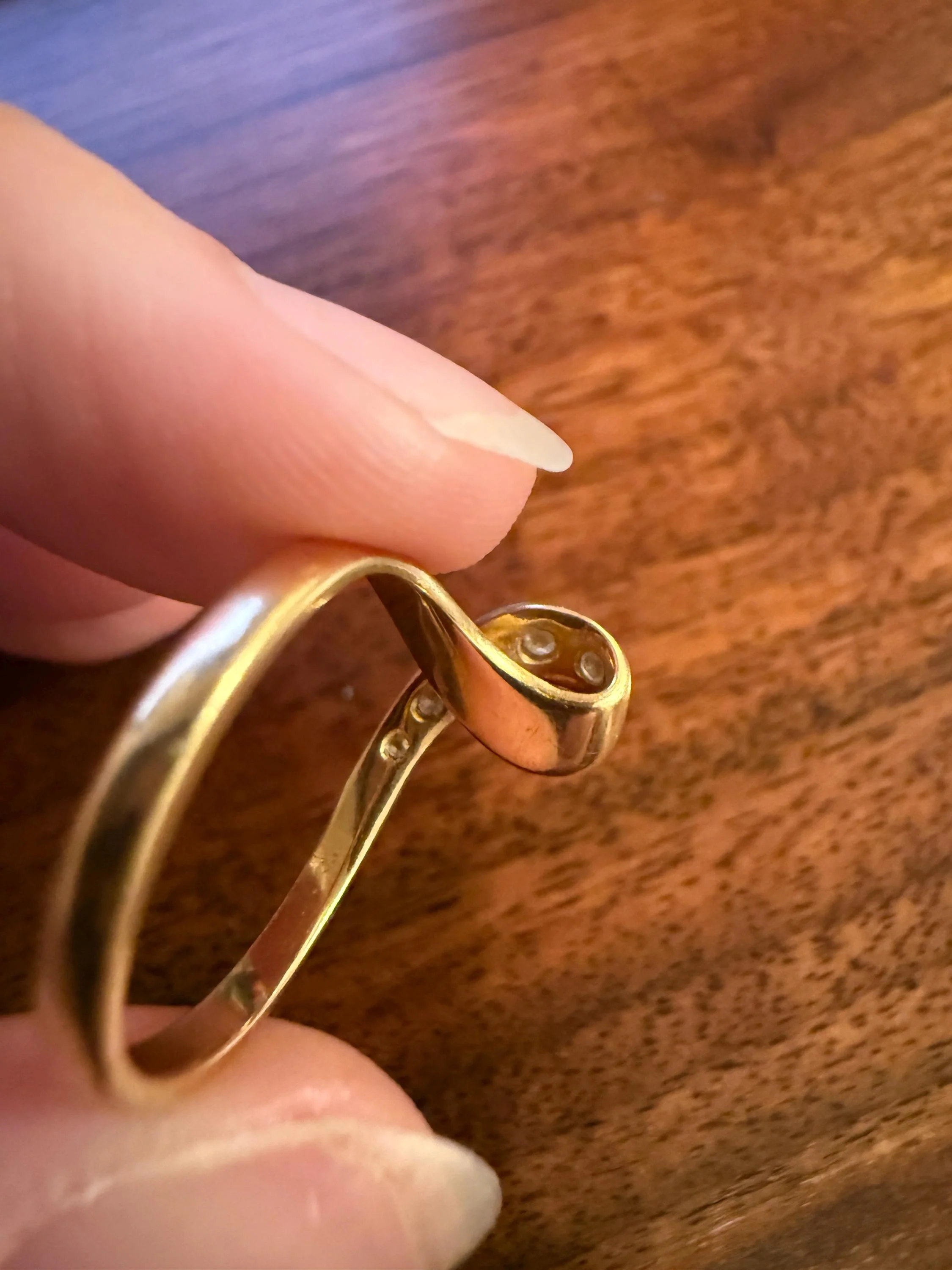LOOP 3D French Vintage Curled Stacker Band Looped Ring 18k Gold Single Cut Diamonds Figural Tiara Chevron V Ring Retro - Image 19