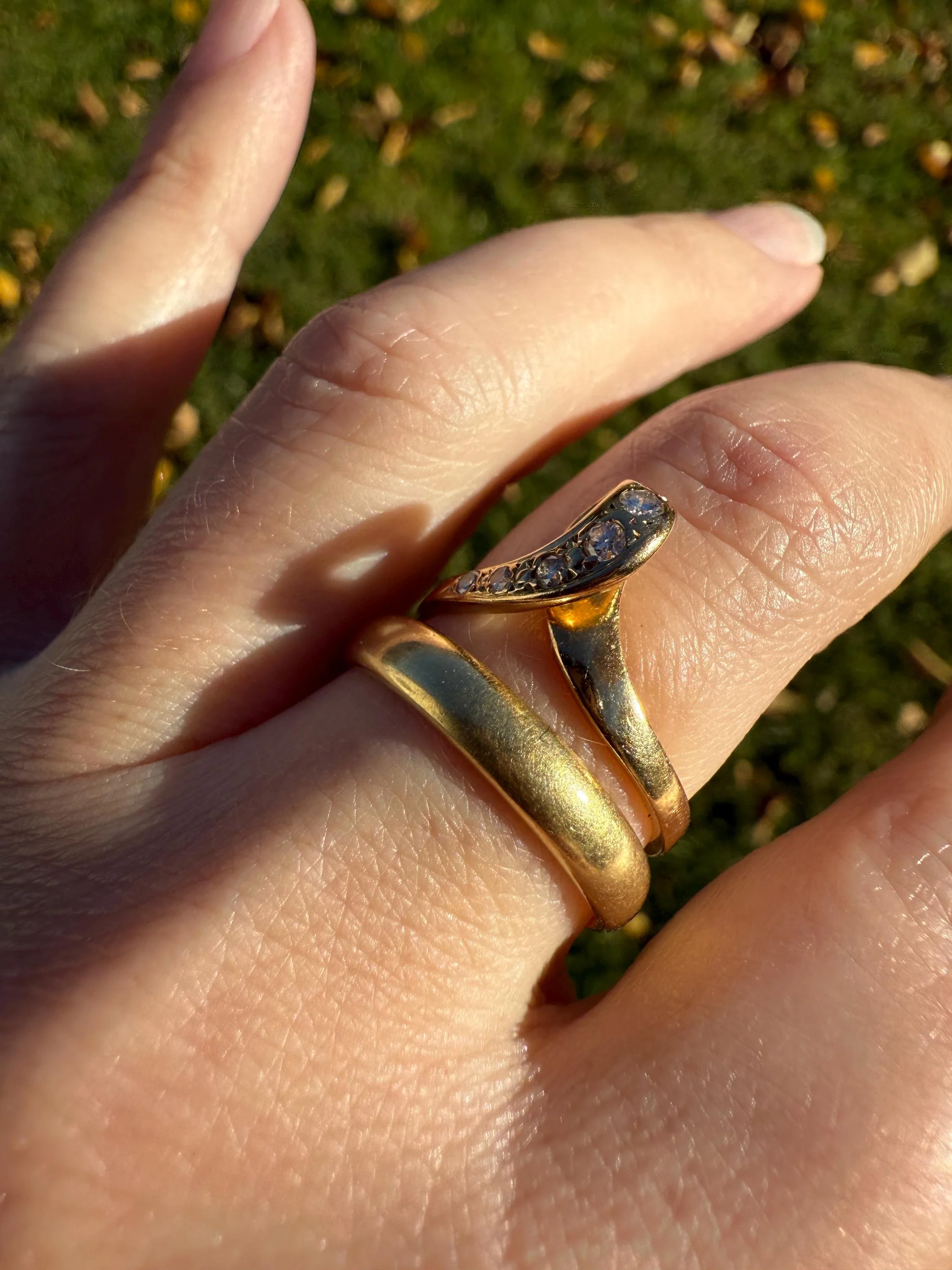 LOOP 3D French Vintage Curled Stacker Band Looped Ring 18k Gold Single Cut Diamonds Figural Tiara Chevron V Ring Retro - Image 4