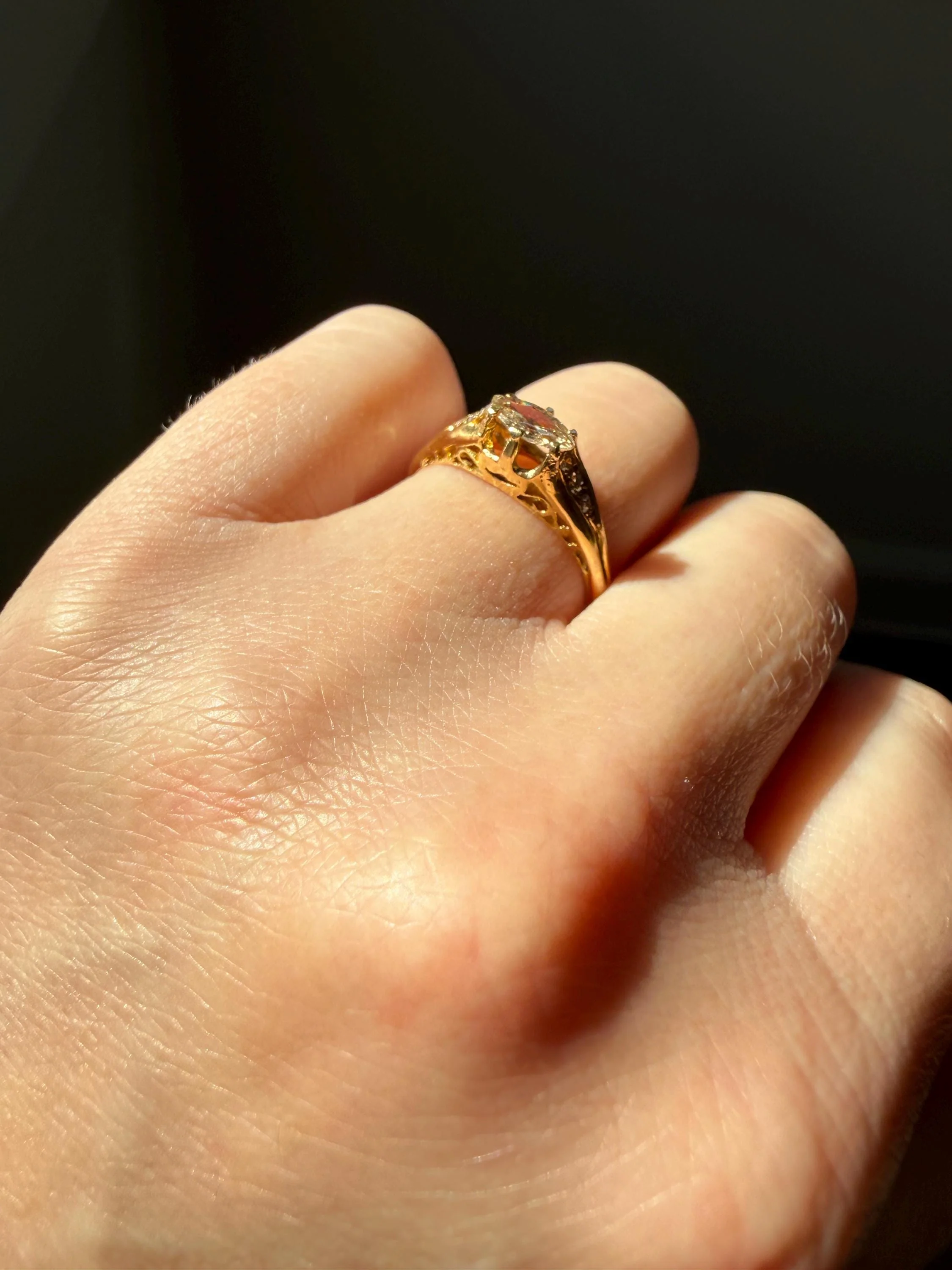 Marquise East West Old Mine Cut Ornate Filigree Ring 18k Gold French Antique Unique Band Stacker - Image 10