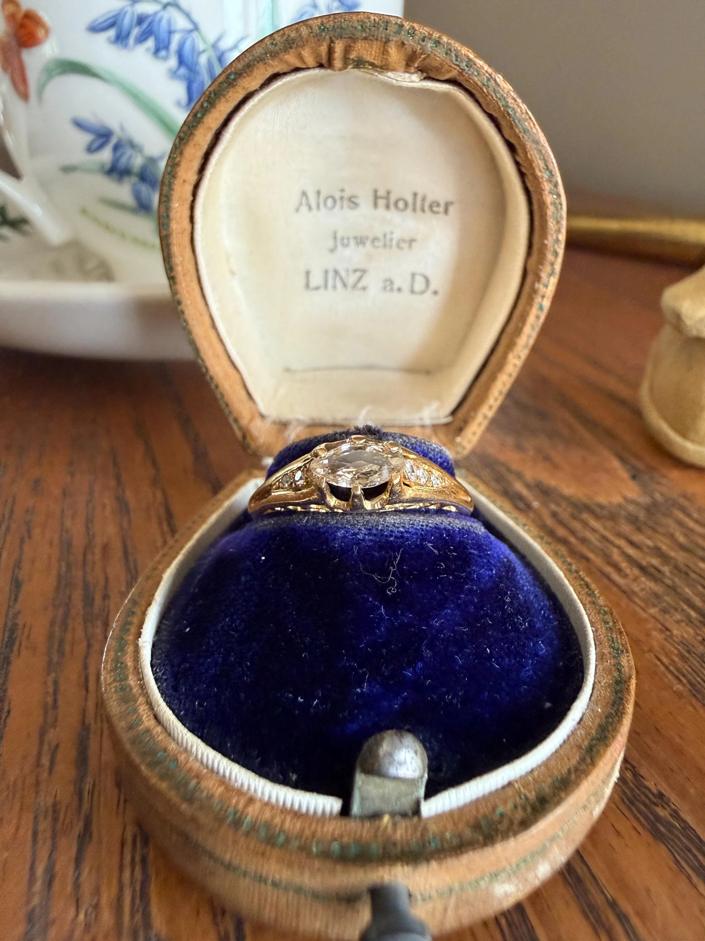 Marquise East West Old Mine Cut Ornate Filigree Ring 18k Gold French Antique Unique Band Stacker - Image 13