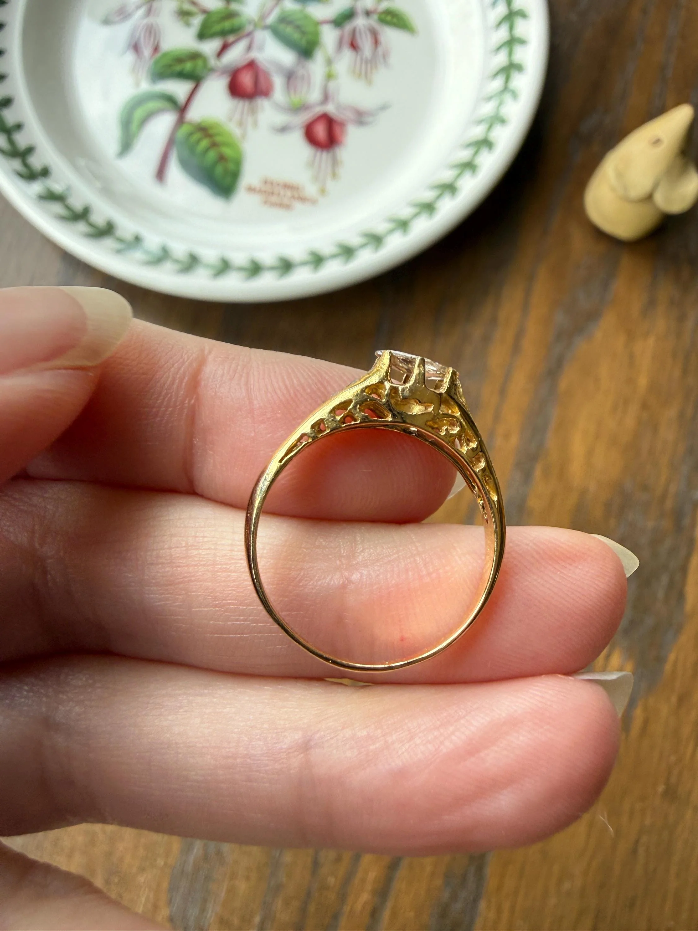 Marquise East West Old Mine Cut Ornate Filigree Ring 18k Gold French Antique Unique Band Stacker - Image 14