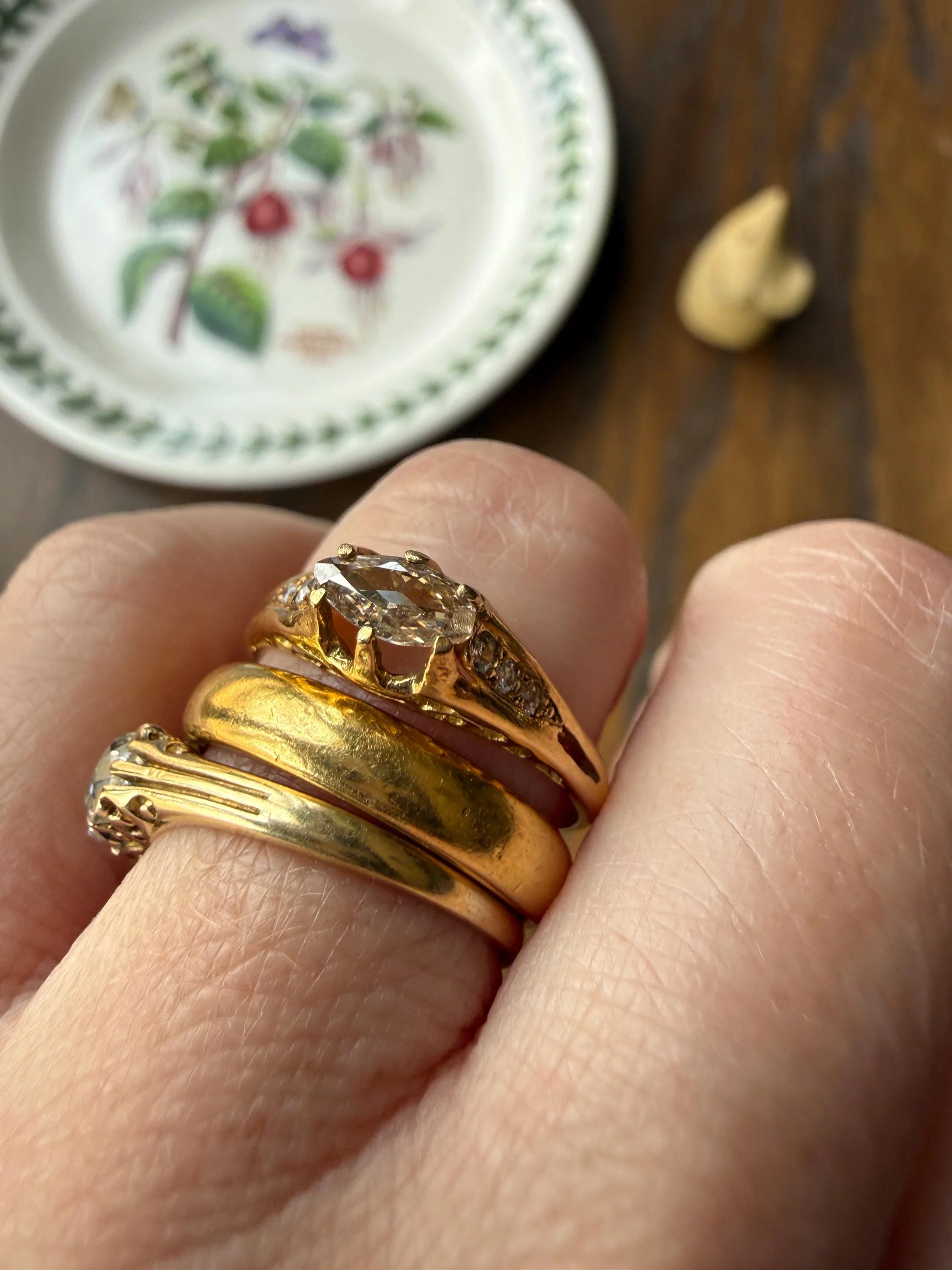 Marquise East West Old Mine Cut Ornate Filigree Ring 18k Gold French Antique Unique Band Stacker - Image 15