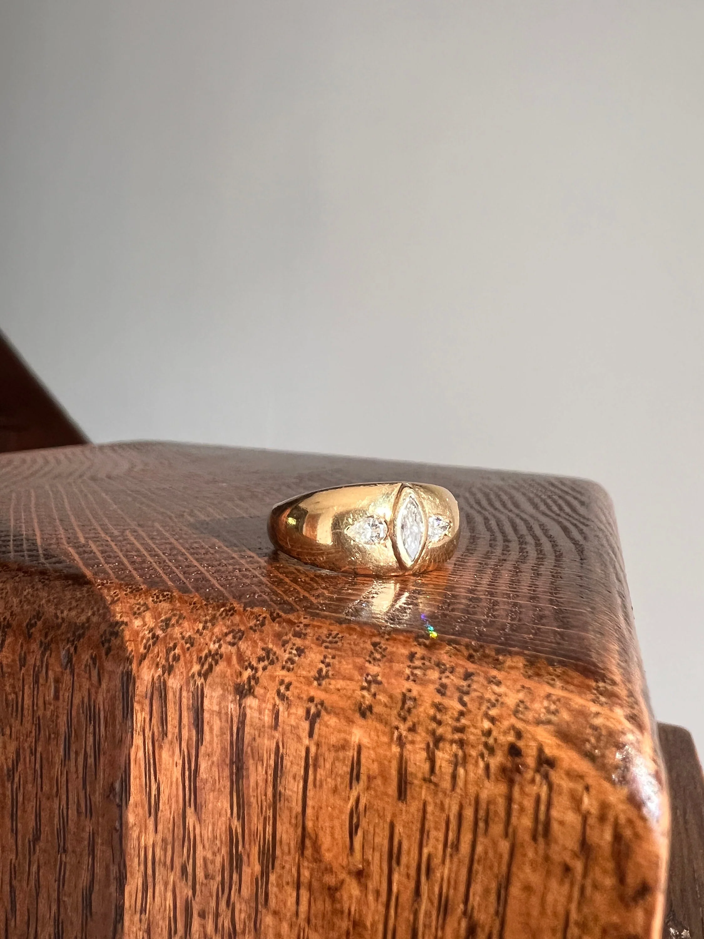 Marquise Transitional Cut DIAMOND Teardrop Pear 1/2 Carat Three Stone Gypsy Ring 18k Gold Wide Band - Image 3