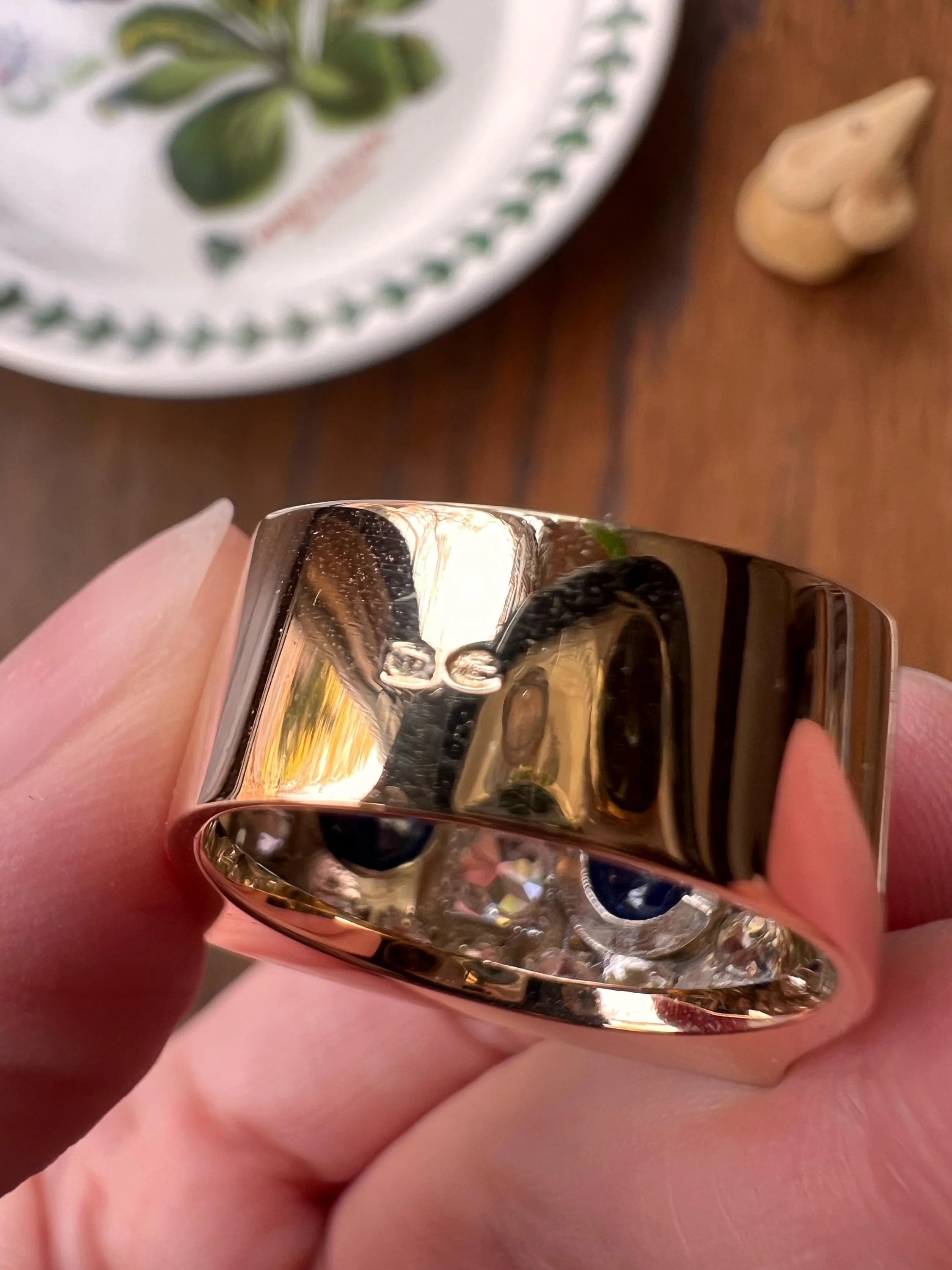 Mega 3.8 CARAT Old Mine Cut DIAMOND Two Sugarloaf Sapphire XL Heavy French Vintage 18k Gold Platinum Tank Ring Chunky Blue - Image 10