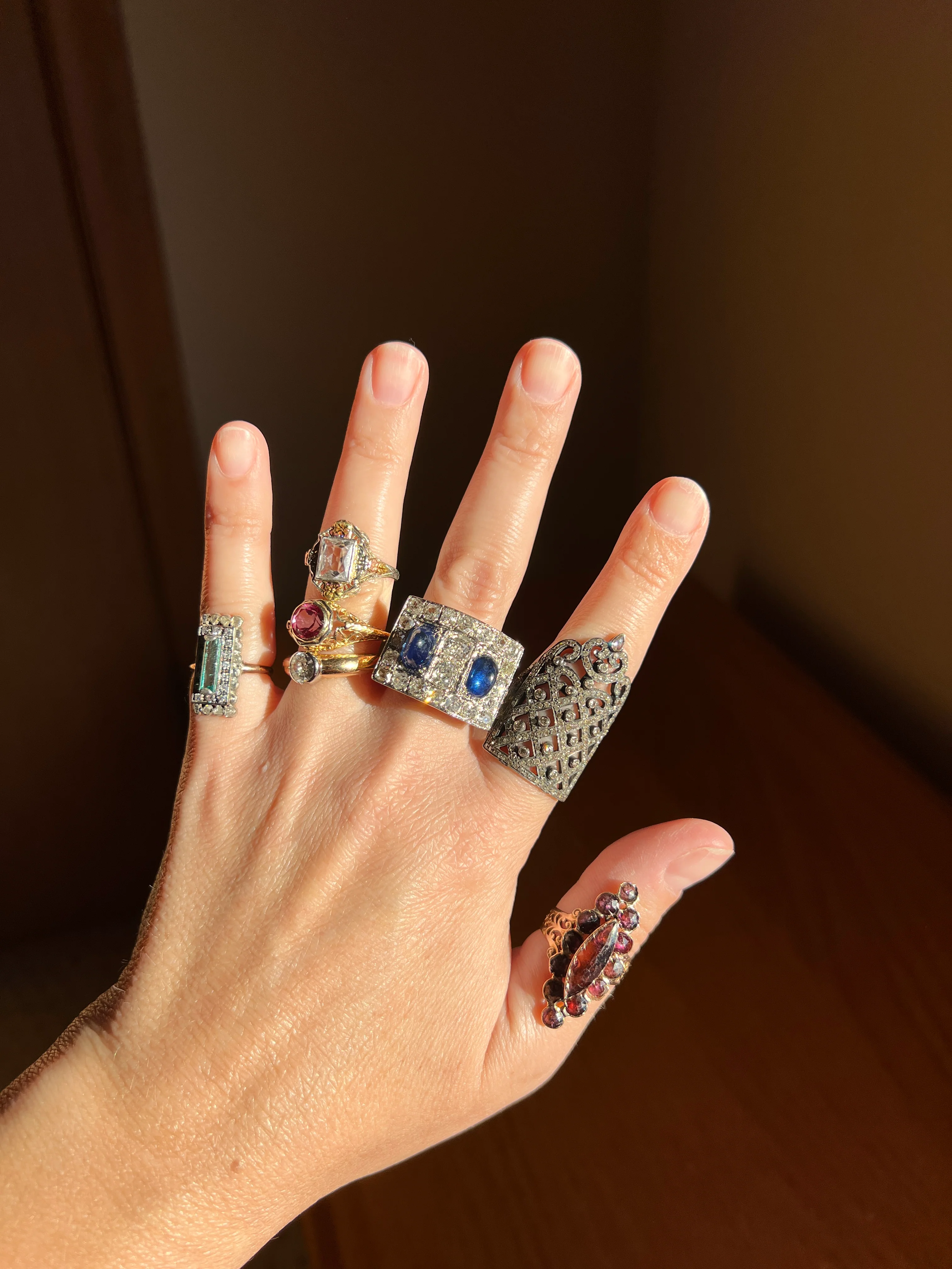 Mega 3.8 CARAT Old Mine Cut DIAMOND Two Sugarloaf Sapphire XL Heavy French Vintage 18k Gold Platinum Tank Ring Chunky Blue - Image 22