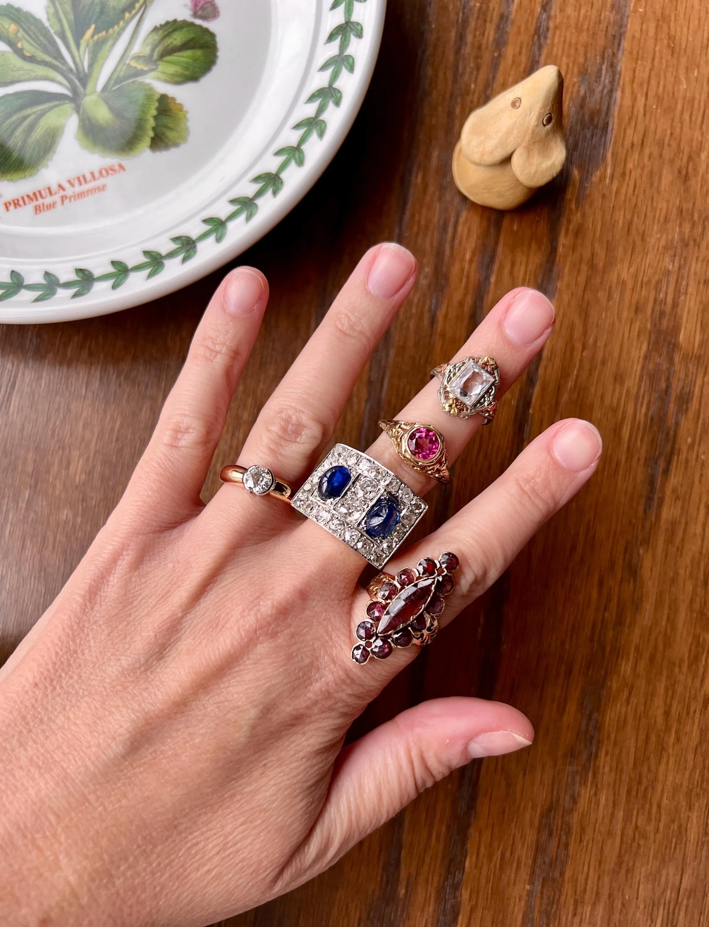 Mega 3.8 CARAT Old Mine Cut DIAMOND Two Sugarloaf Sapphire XL Heavy French Vintage 18k Gold Platinum Tank Ring Chunky Blue - Image 6