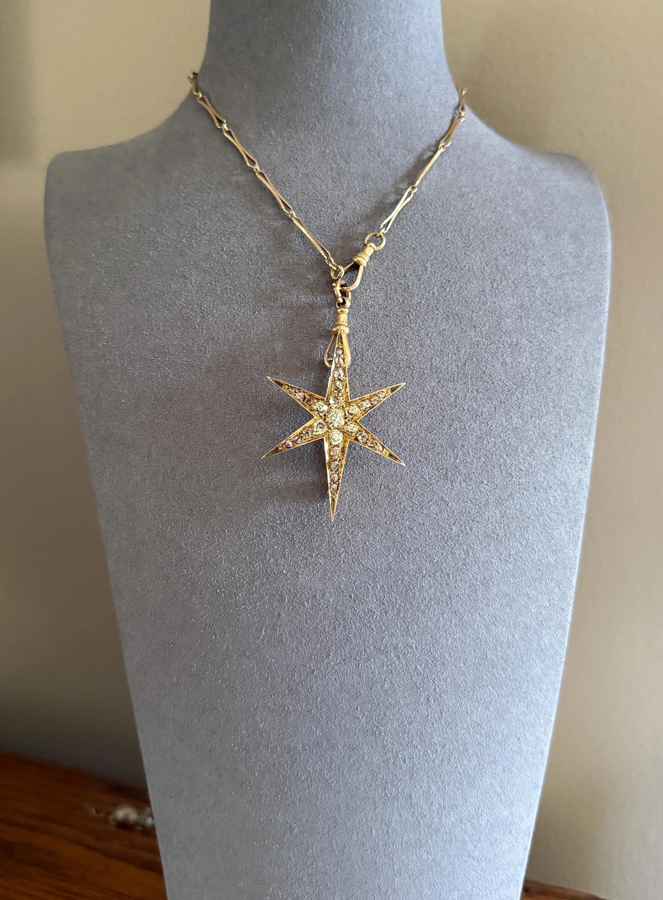 Mega STAR Antique 2.5 Carat 27 Rose Old Mine Cut DIAMOND Cluster Pin Brooch for Pendant Gilt Metal & 10k Gold - Image 3
