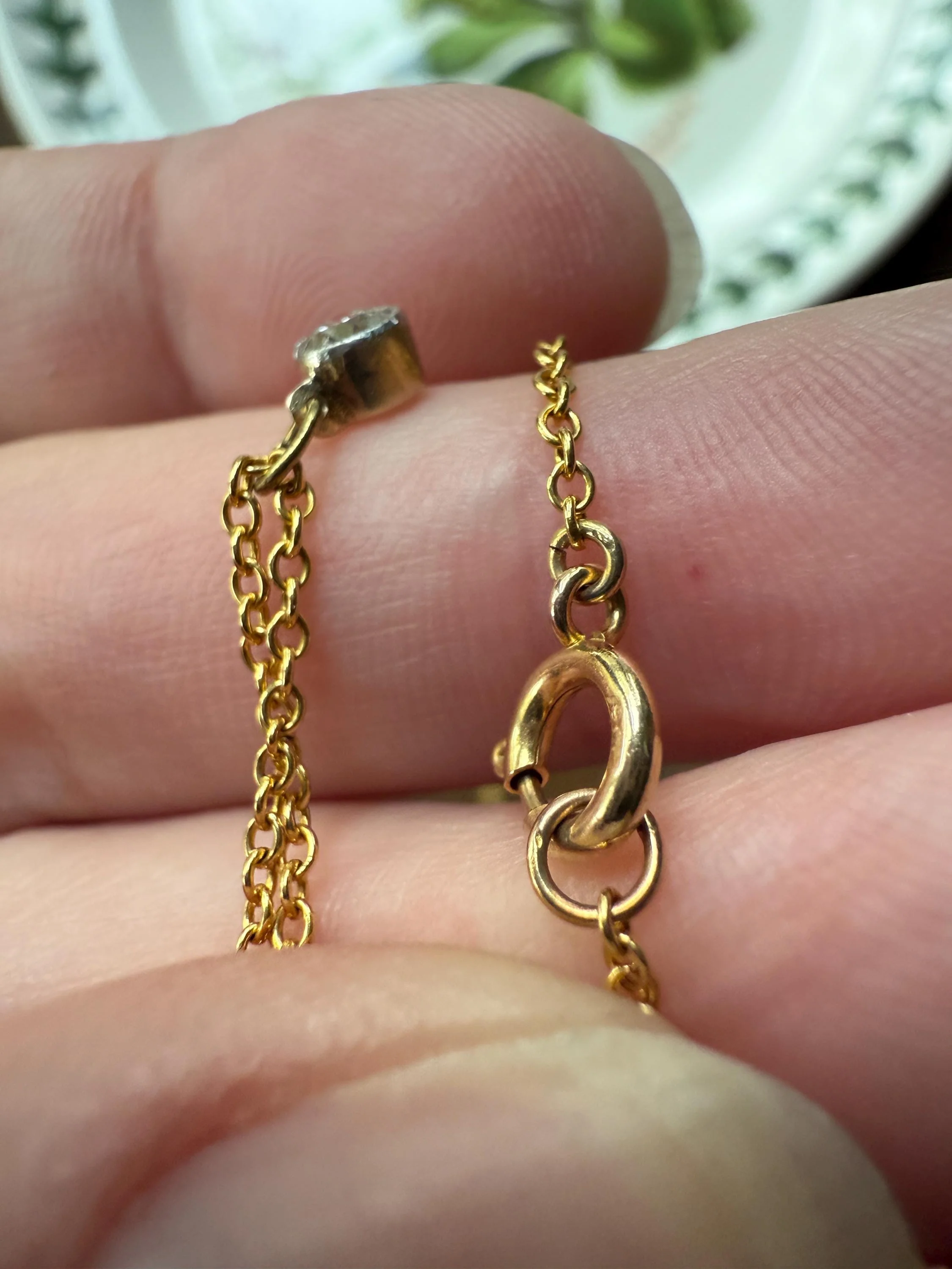 Minimalist 3.5mm Old European Cut Diamond Dainty Antique 14k Gold Pendant on Vintage 9k Gold Chain 2g 16.5" Short Milgrain Bezel - Image 13
