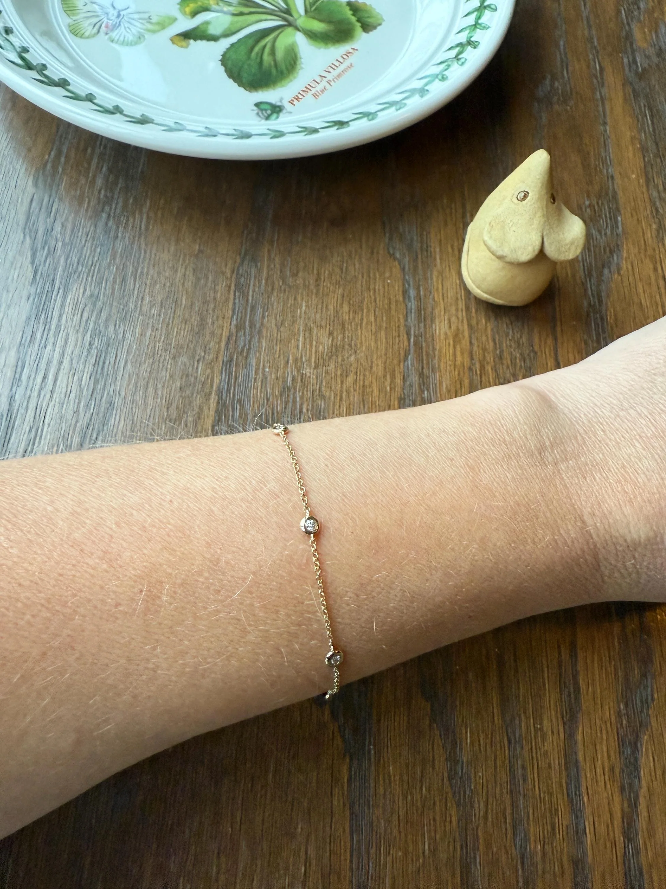 Minimalist Diamond Dainty Station Chain BRACELET 14k Gold Vintage Bezel Set Five Stone Wriststack Geometric Romantic Gift Adjustable - Image 5