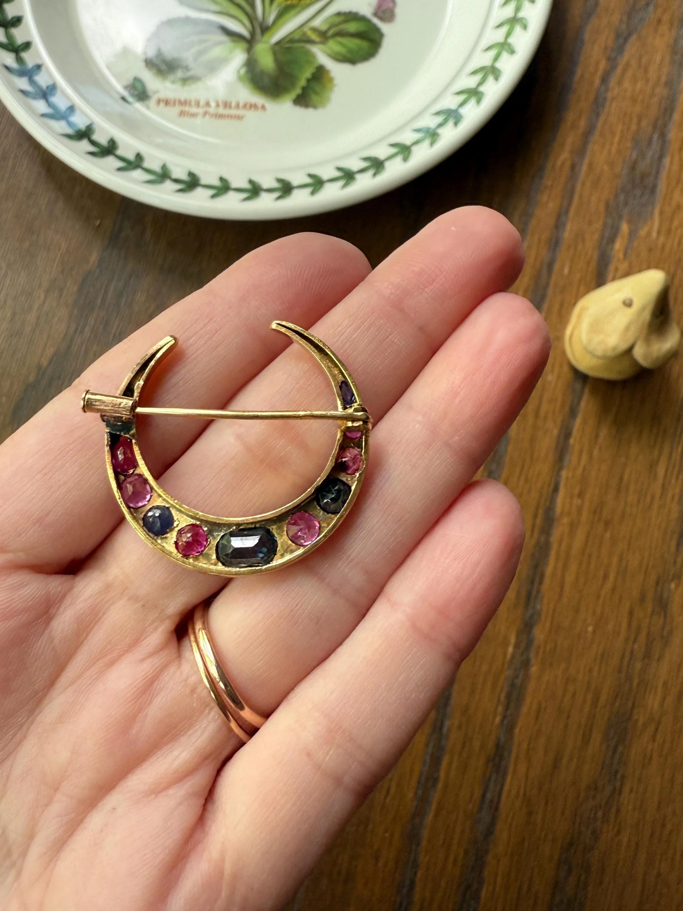 MOON Alternating Pink & Blue SAPPHIRE French Victorian ANTIQUE Pin Brooch for Pendant Romantic Gift Victorian - Image 10