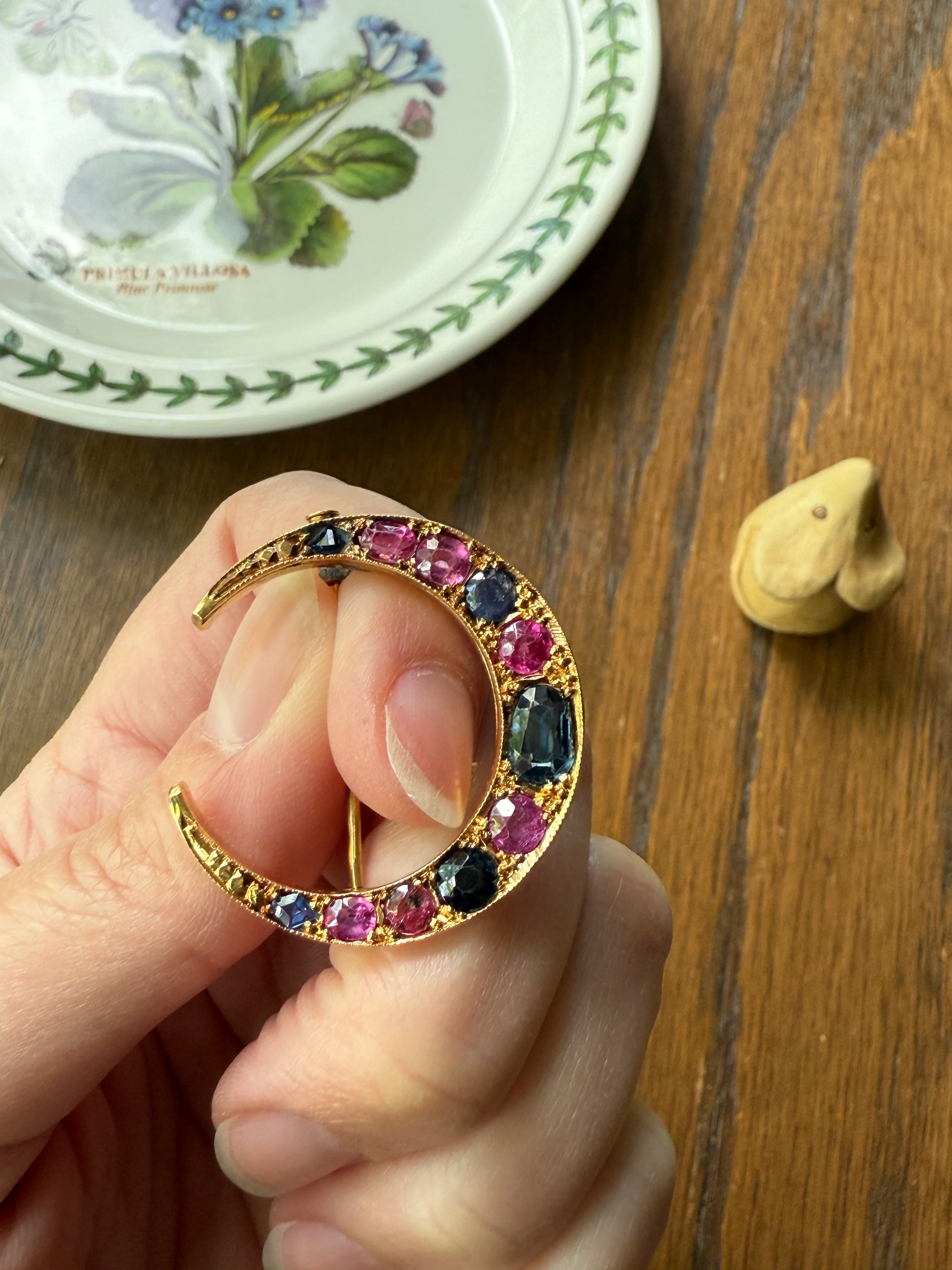 MOON Alternating Pink & Blue SAPPHIRE French Victorian ANTIQUE Pin Brooch for Pendant Romantic Gift Victorian - Image 16