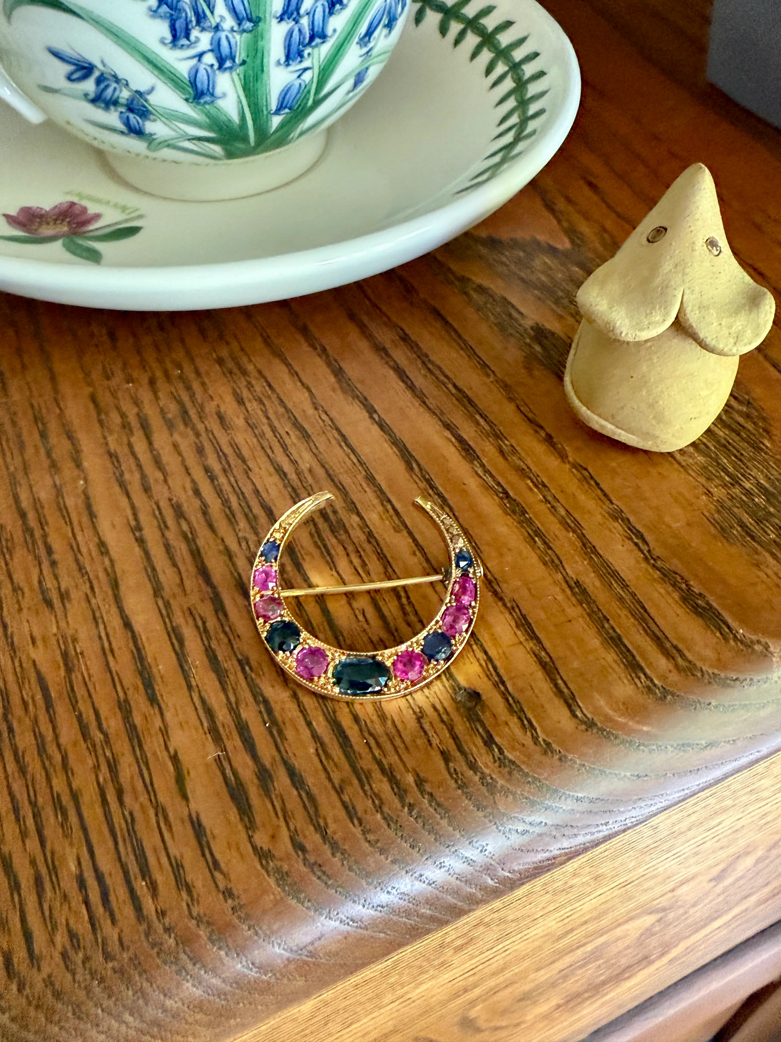 MOON Alternating Pink & Blue SAPPHIRE French Victorian ANTIQUE Pin Brooch for Pendant Romantic Gift Victorian - Image 19
