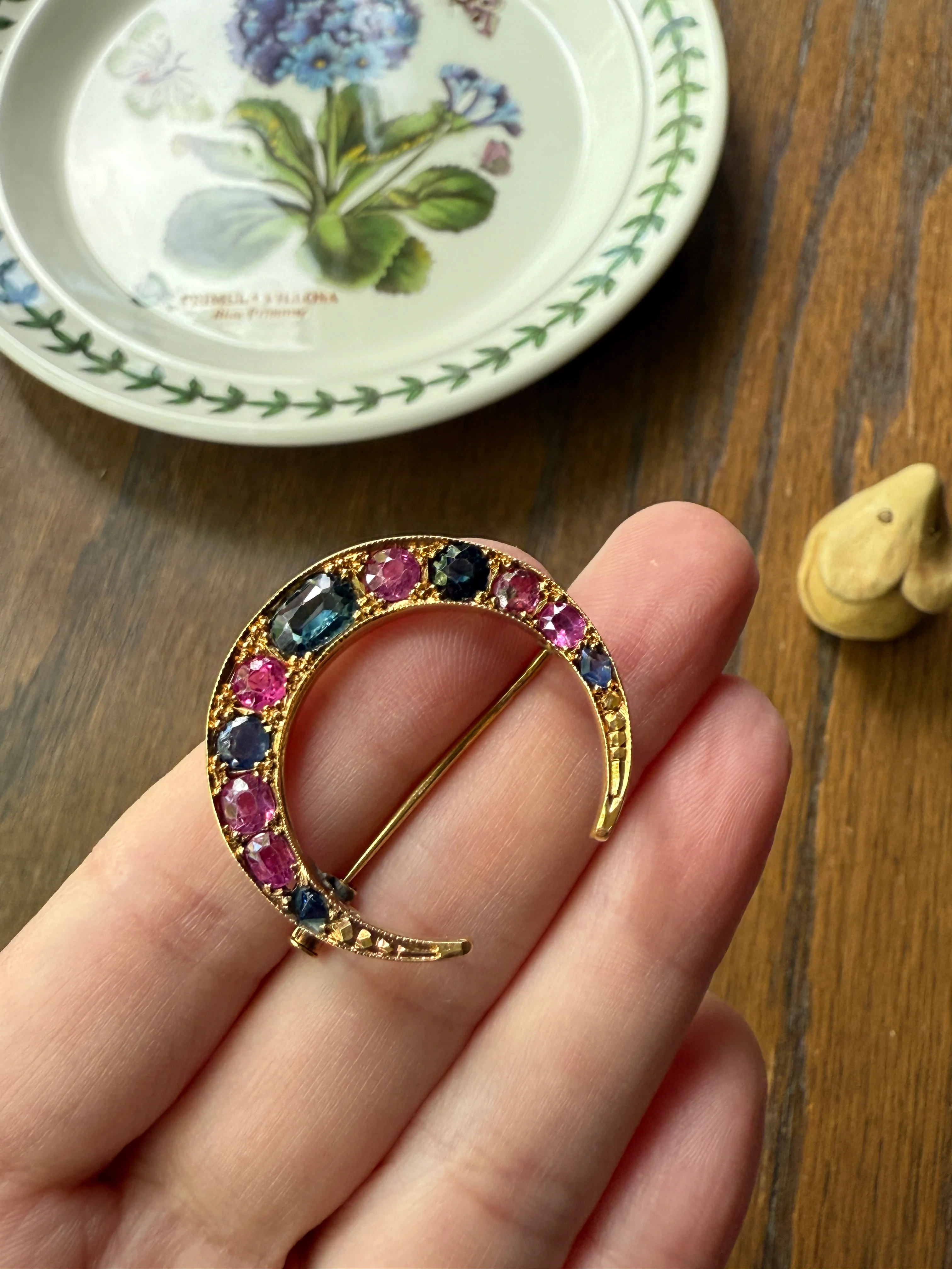MOON Alternating Pink & Blue SAPPHIRE French Victorian ANTIQUE Pin Brooch for Pendant Romantic Gift Victorian - Image 22