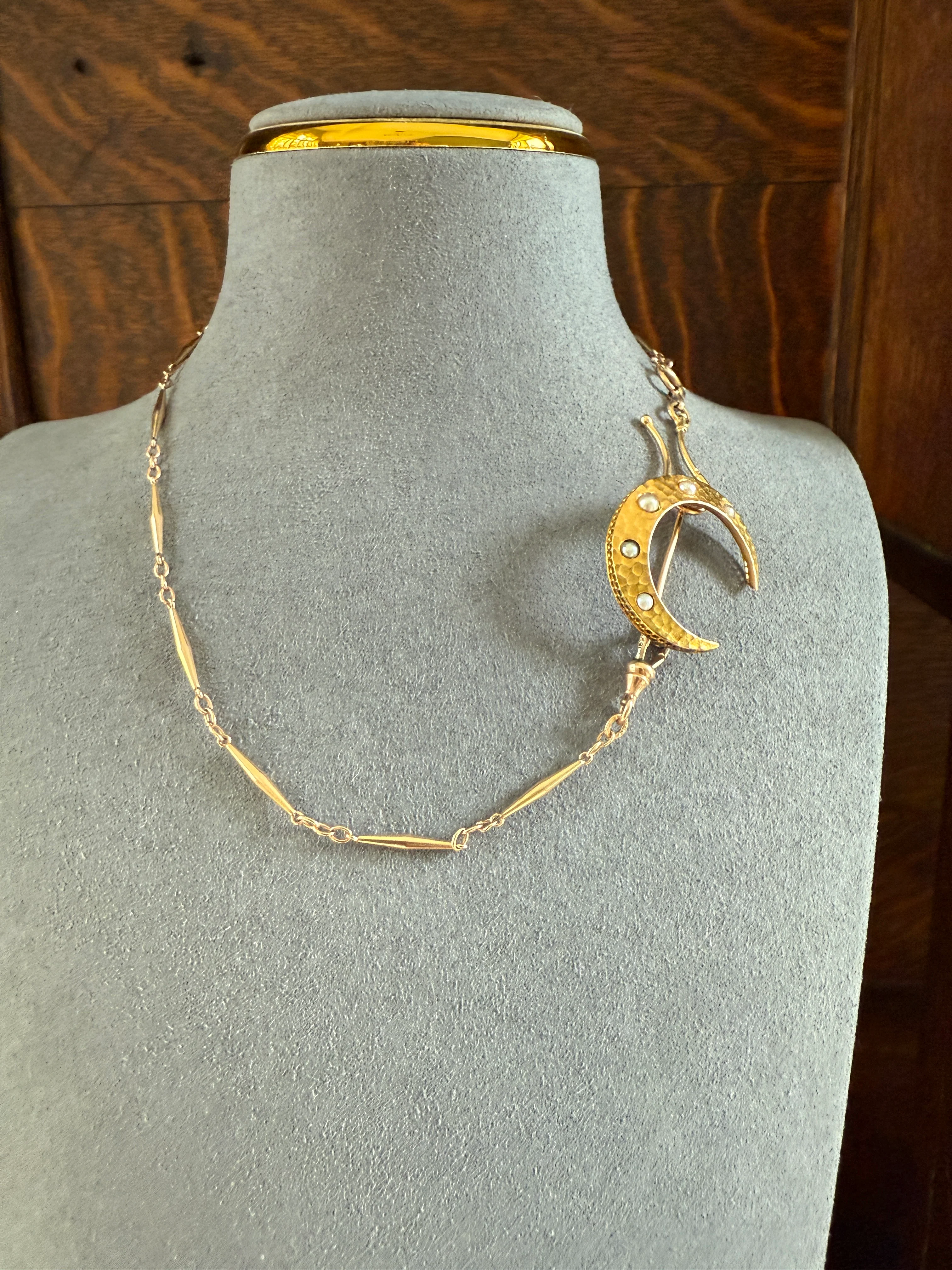 MOON Hammered 18k GOLD Antique VICTORIAN Figural Brooch Extender Buttery Connector Pin or Pendant Conversion - Image 13