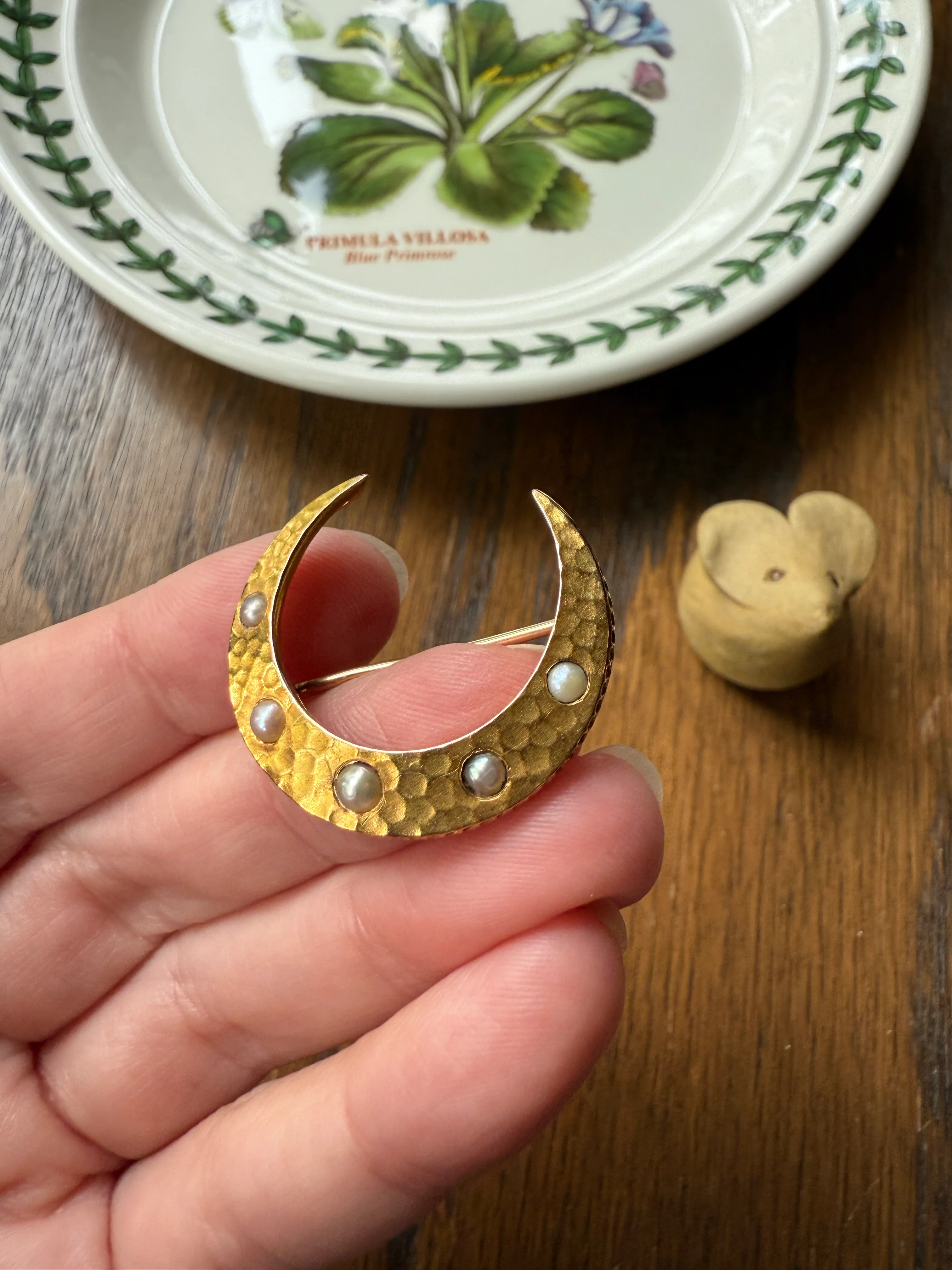 MOON Hammered 18k GOLD Antique VICTORIAN Figural Brooch Extender Buttery Connector Pin or Pendant Conversion - Image 16