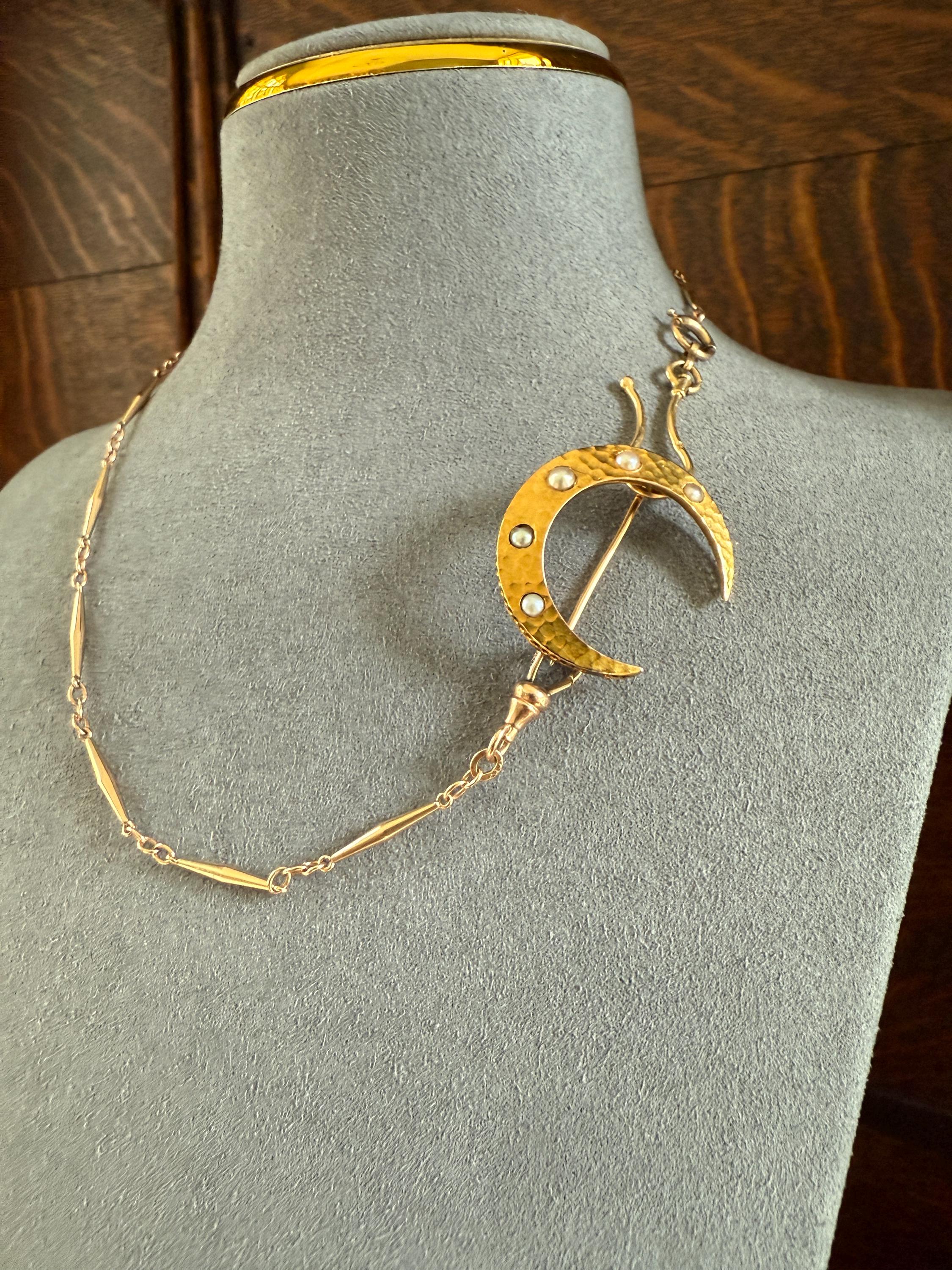 MOON Hammered 18k GOLD Antique VICTORIAN Figural Brooch Extender Buttery Connector Pin or Pendant Conversion - Image 3