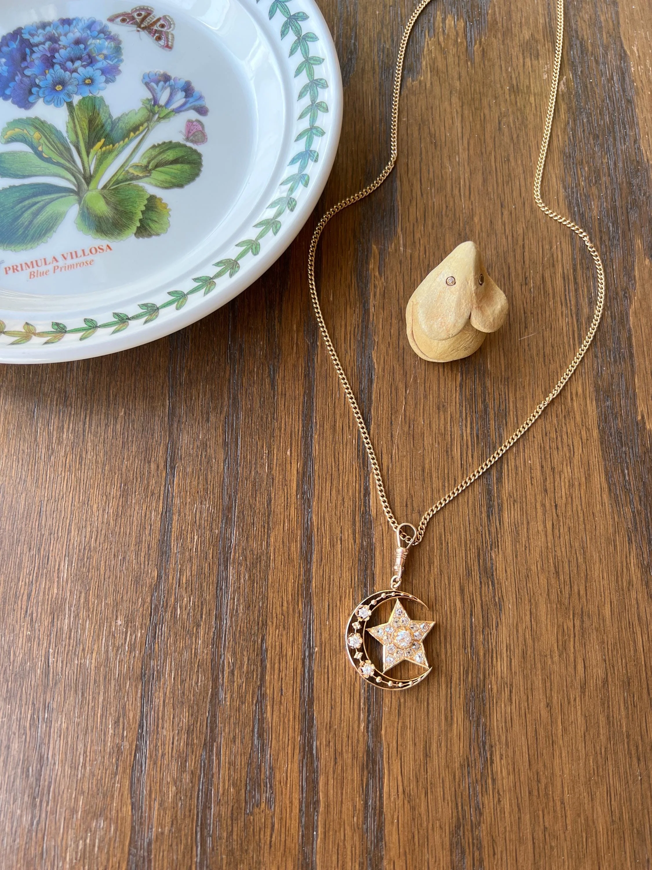 MOON STAR 1.5 Carat ANTIQUE Old Mine Cut Diamond Crescent Pendant 14k Gold 10k Dog Clip Victorian Figural Ball Rivet - Image 7