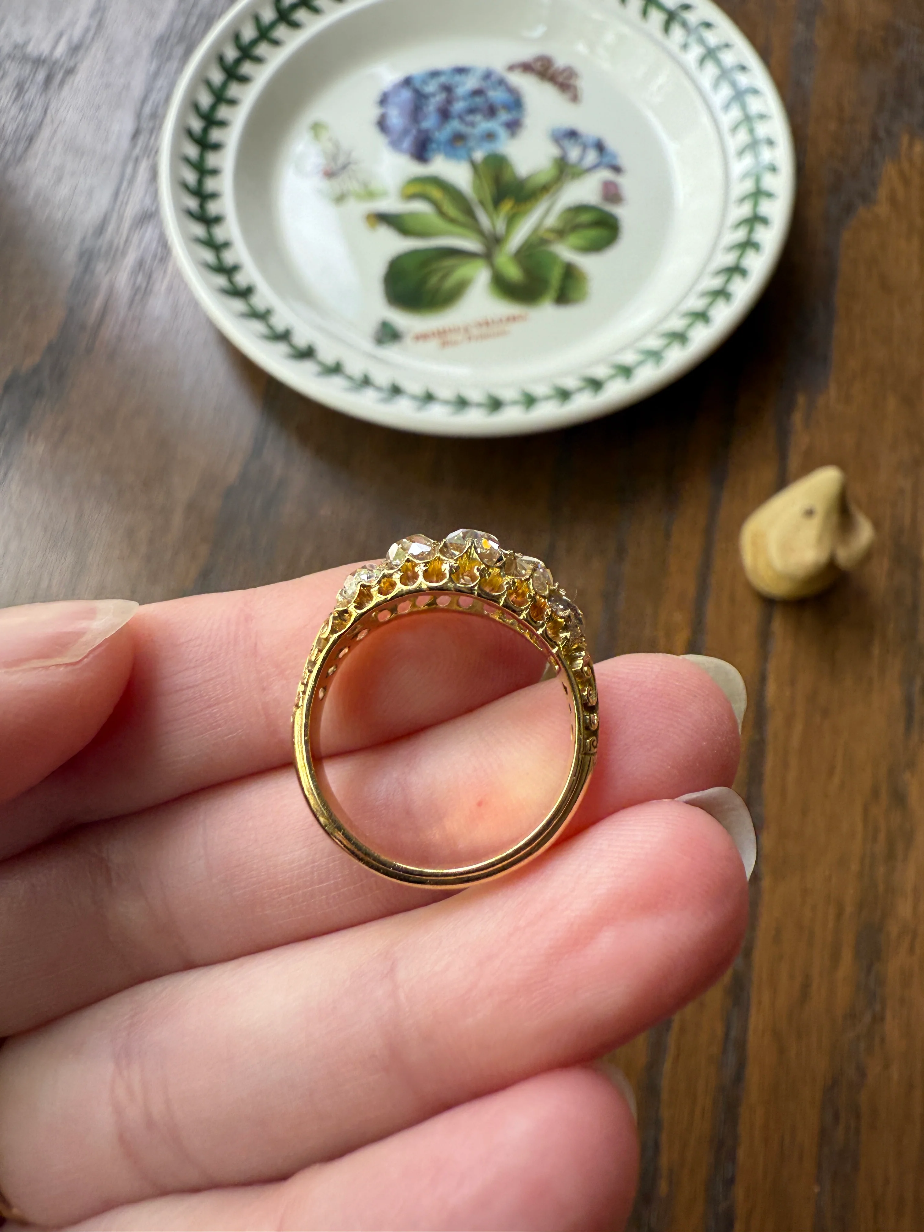Most Ornate Victorian Antique Chunky Five Stone 1.8 Carat Old Mine Cut Diamond Band 18k Gold Ring Stacker Crown Prongs - Image 14