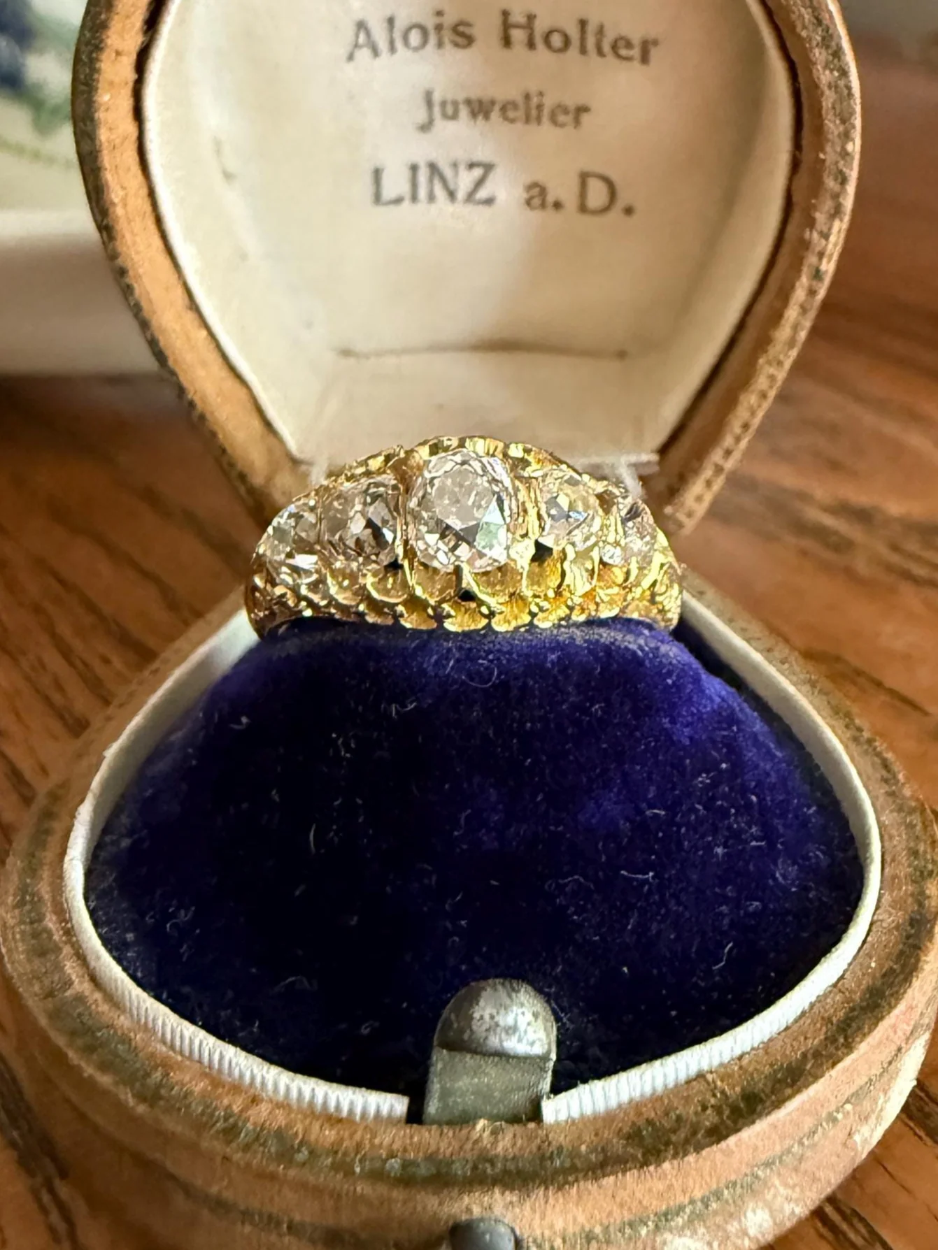 Most Ornate Victorian Antique Chunky Five Stone 1.8 Carat Old Mine Cut Diamond Band 18k Gold Ring Stacker Crown Prongs - Image 2
