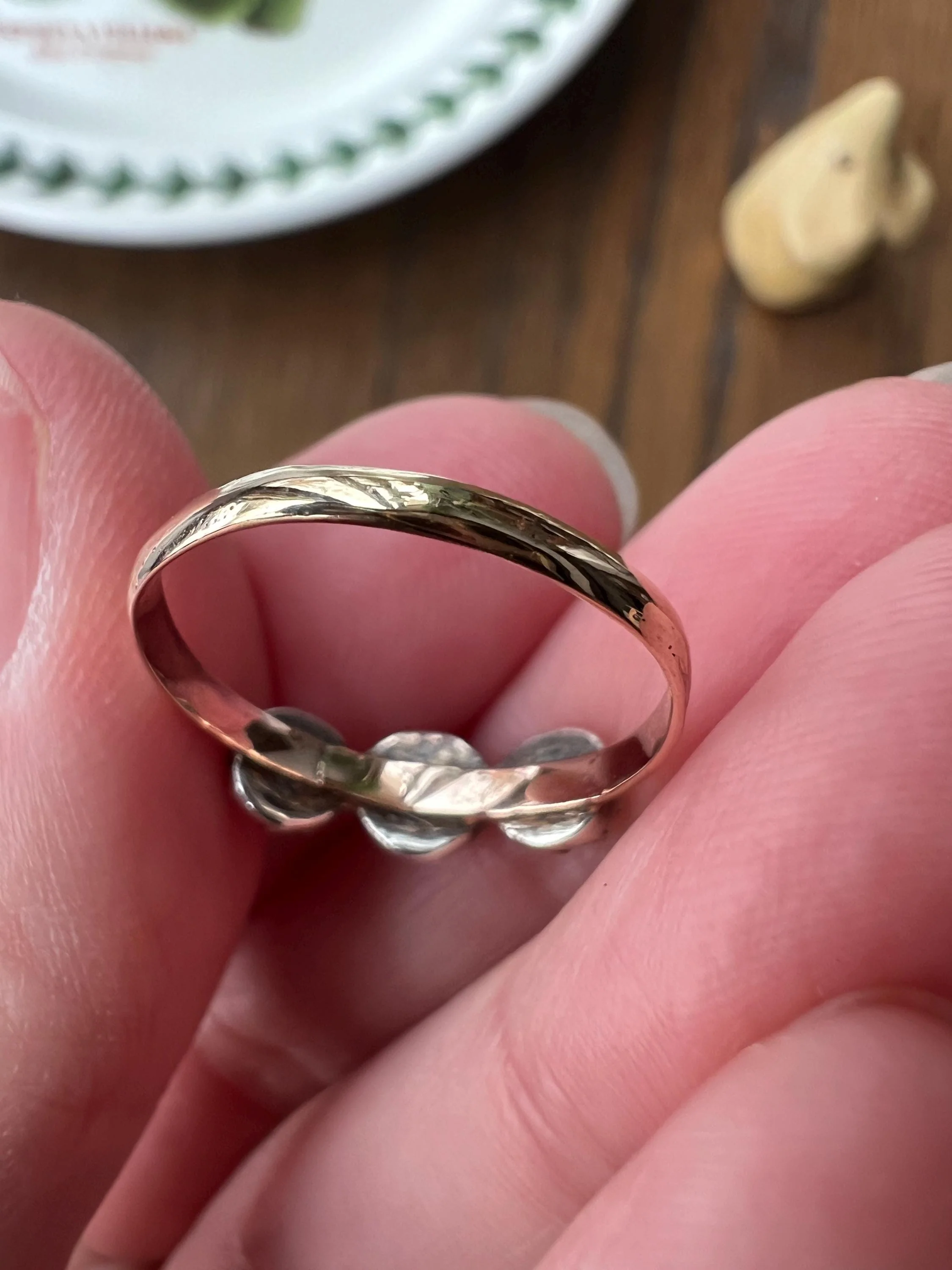 Old Cut PASTE Three Stone Ring Stackable Band French Georgian Victorian Antique 18k Gold Silver Collet - Image 10
