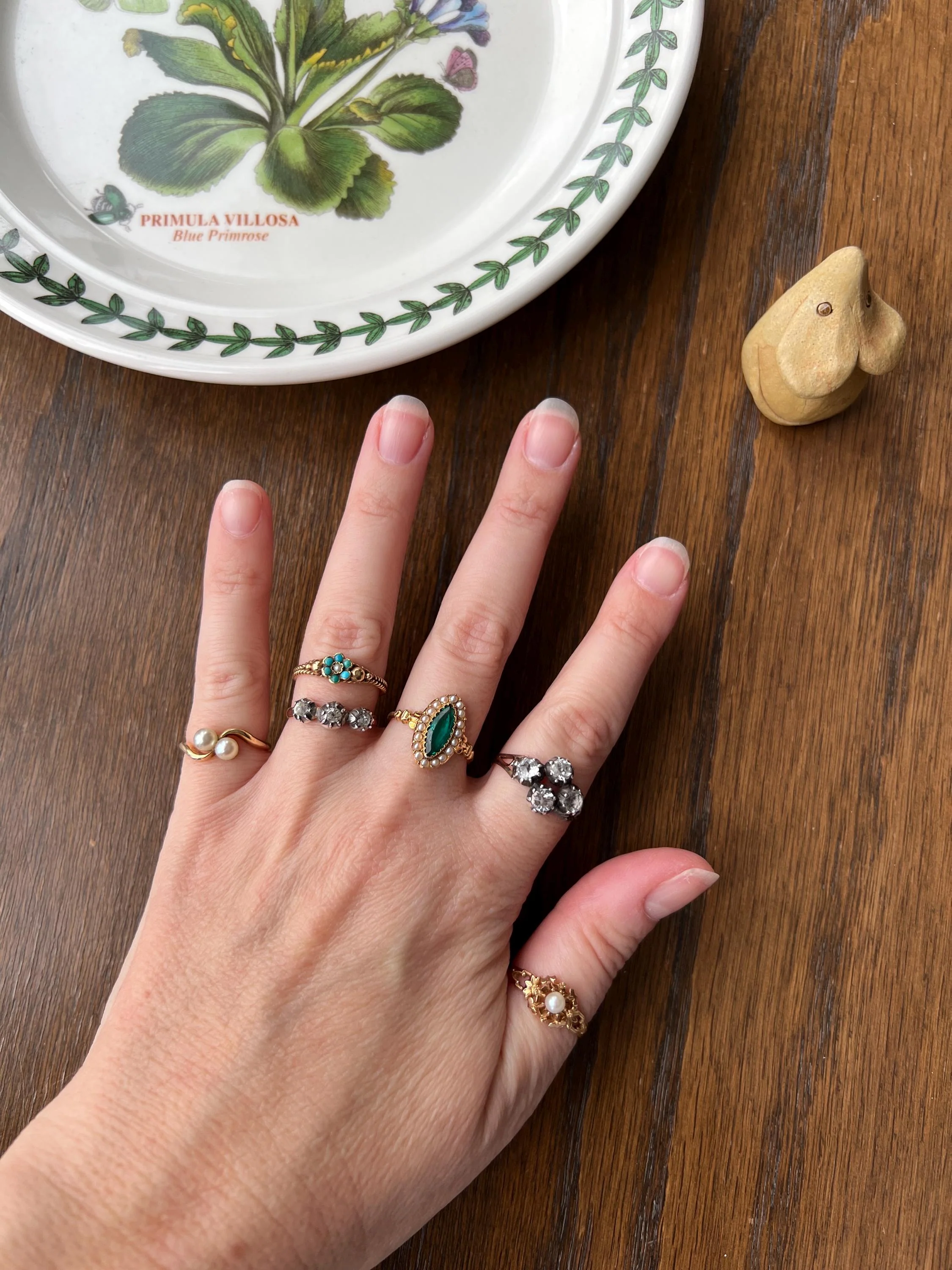Old Cut PASTE Three Stone Ring Stackable Band French Georgian Victorian Antique 18k Gold Silver Collet - Image 9