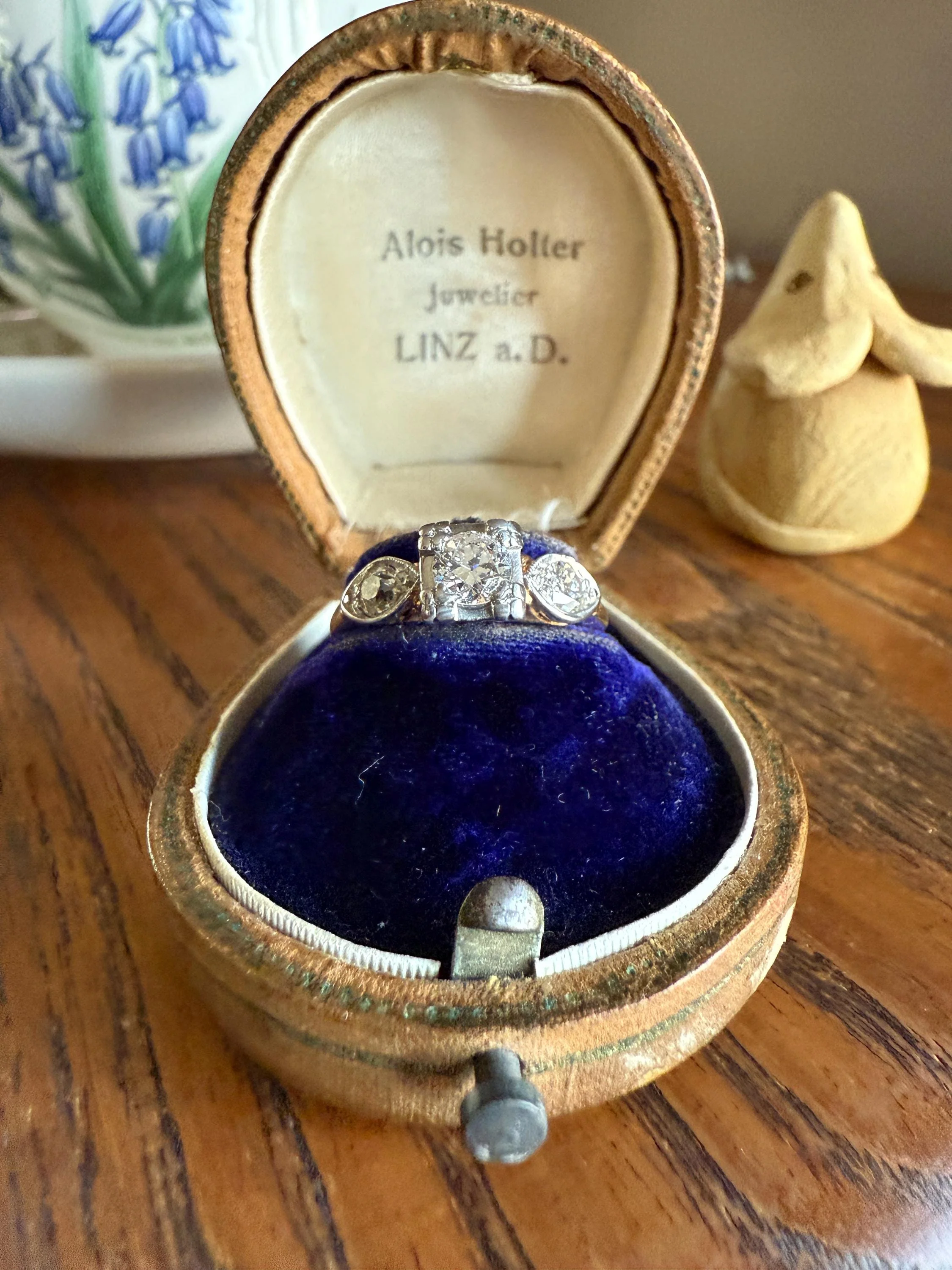 Old European Cut Diamond .75 Carat Tdw Three Stone Ring Solitaire with Accents Engagement Ring 14k Gold Platinum Edwardian Art Deco - Image 10