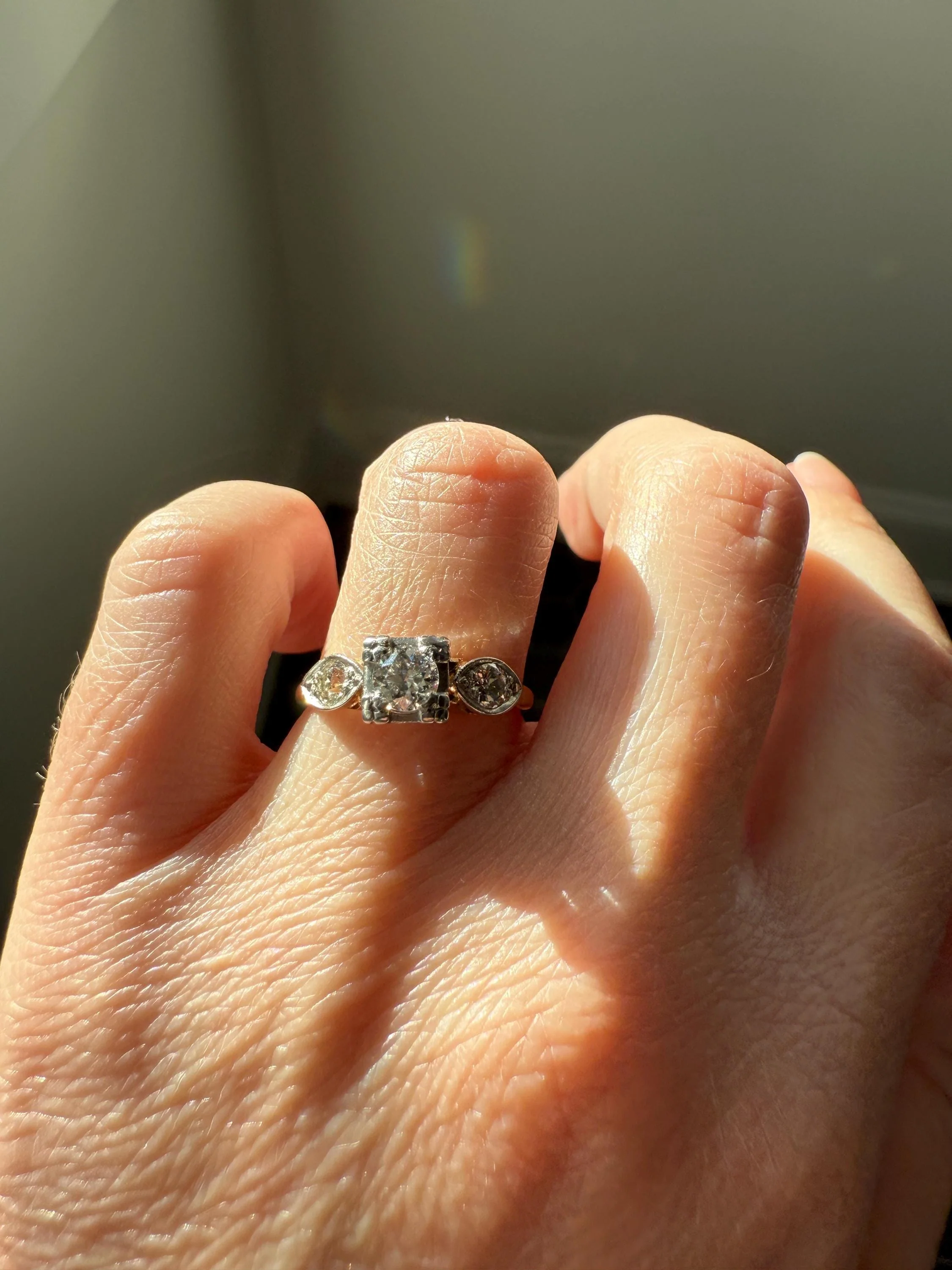 Old European Cut Diamond .75 Carat Tdw Three Stone Ring Solitaire with Accents Engagement Ring 14k Gold Platinum Edwardian Art Deco - Image 12