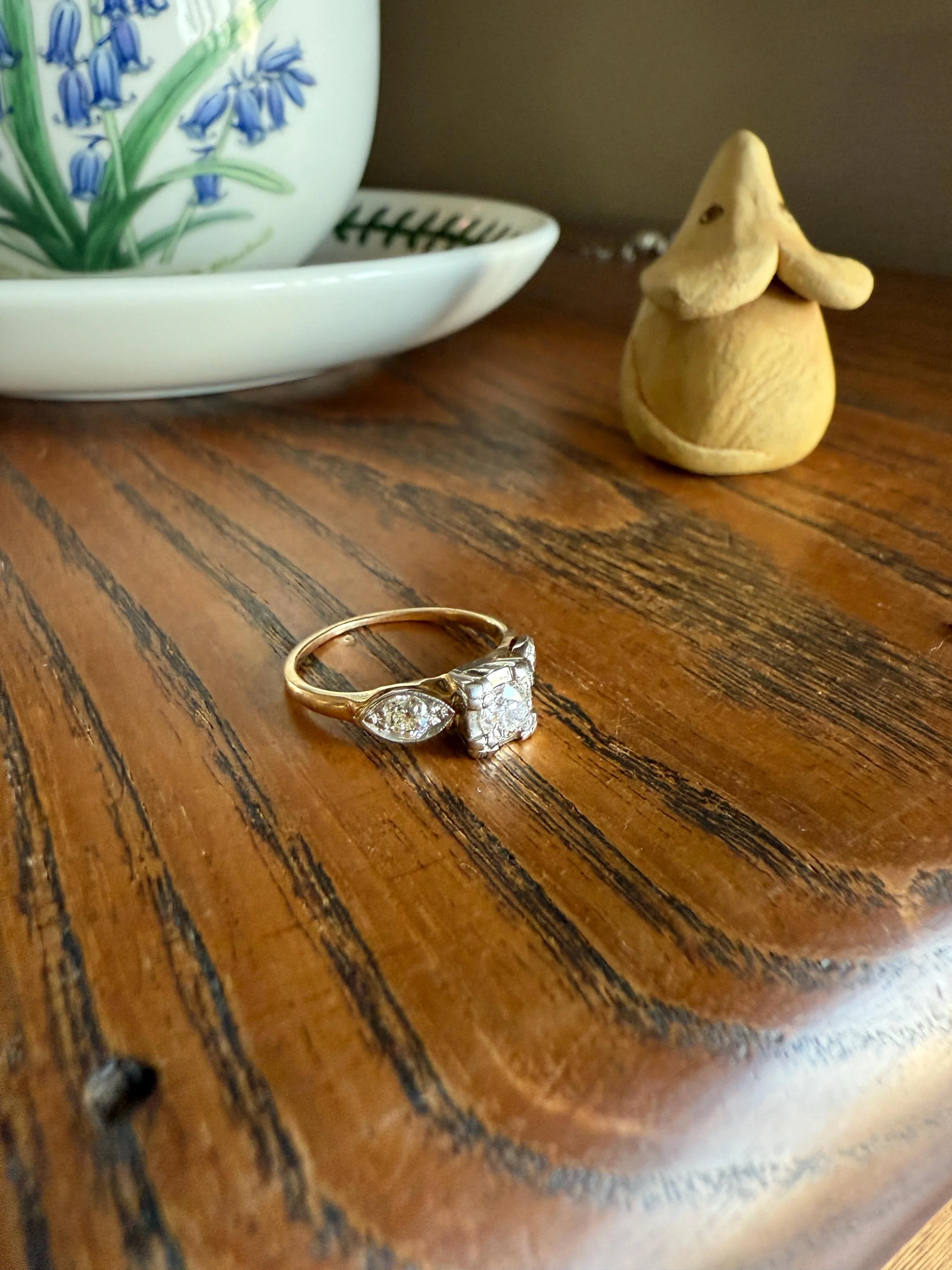 Old European Cut Diamond .75 Carat Tdw Three Stone Ring Solitaire with Accents Engagement Ring 14k Gold Platinum Edwardian Art Deco - Image 14