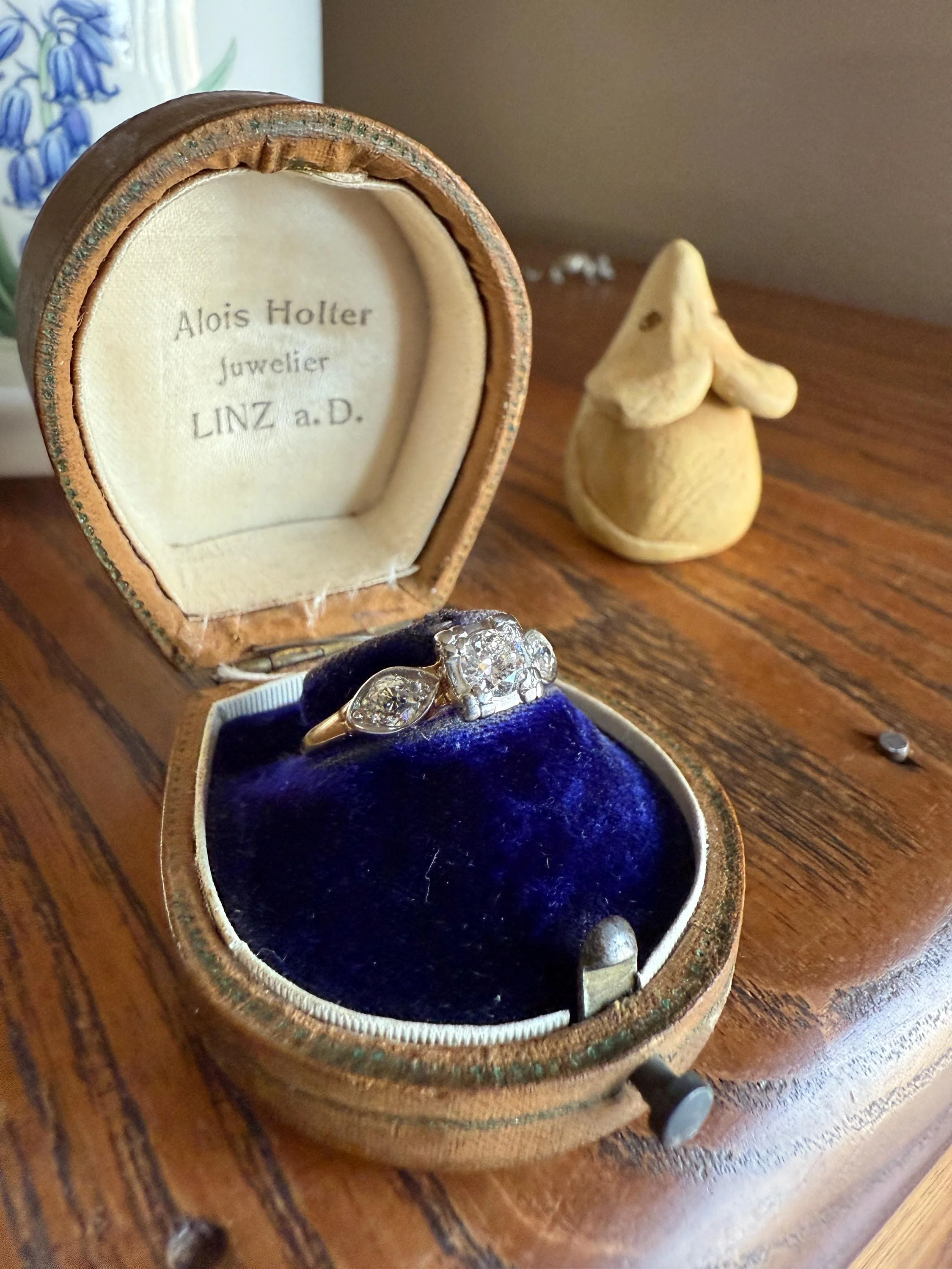 Old European Cut Diamond .75 Carat Tdw Three Stone Ring Solitaire with Accents Engagement Ring 14k Gold Platinum Edwardian Art Deco - Image 17