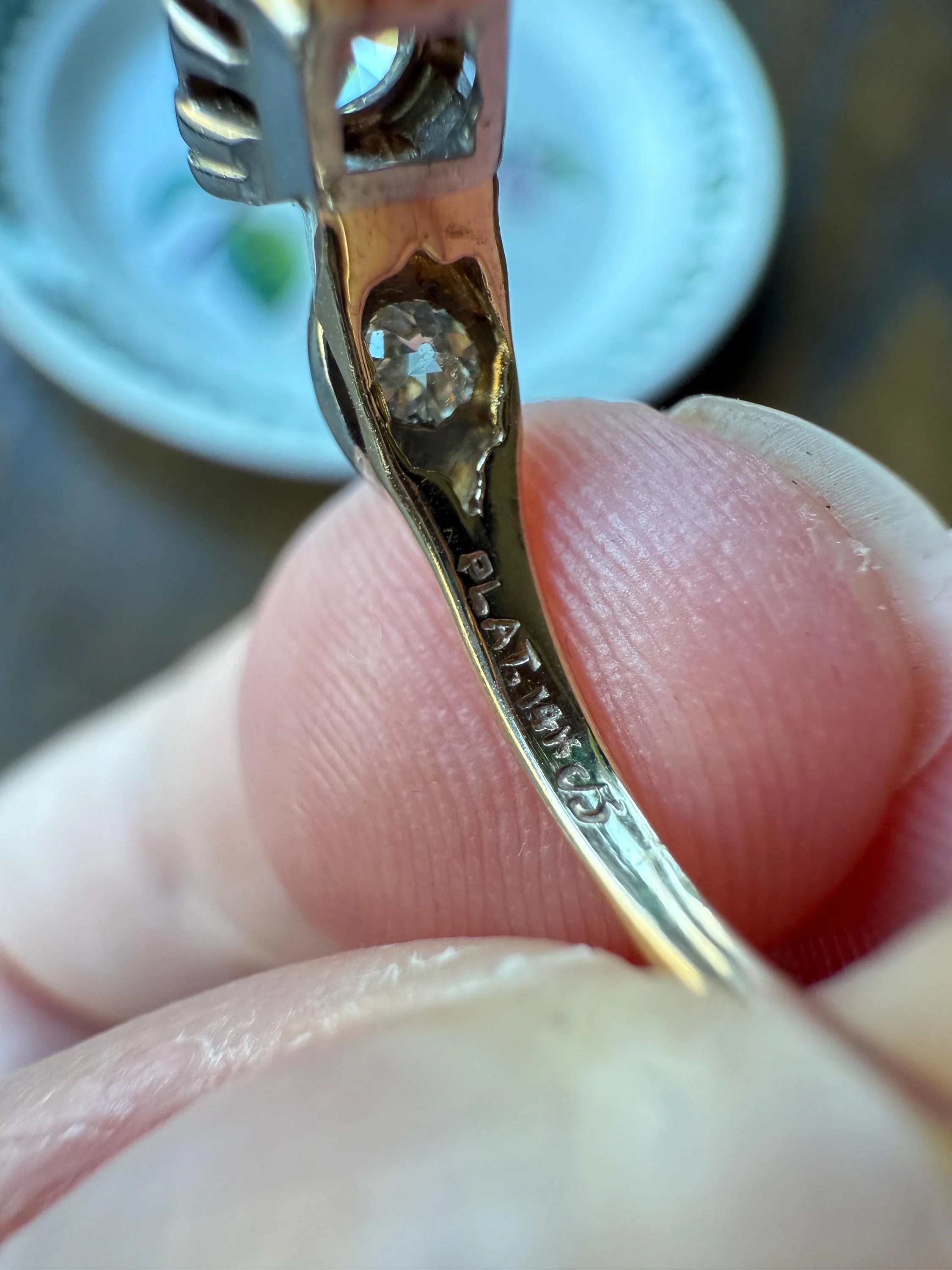 Old European Cut Diamond .75 Carat Tdw Three Stone Ring Solitaire with Accents Engagement Ring 14k Gold Platinum Edwardian Art Deco - Image 18