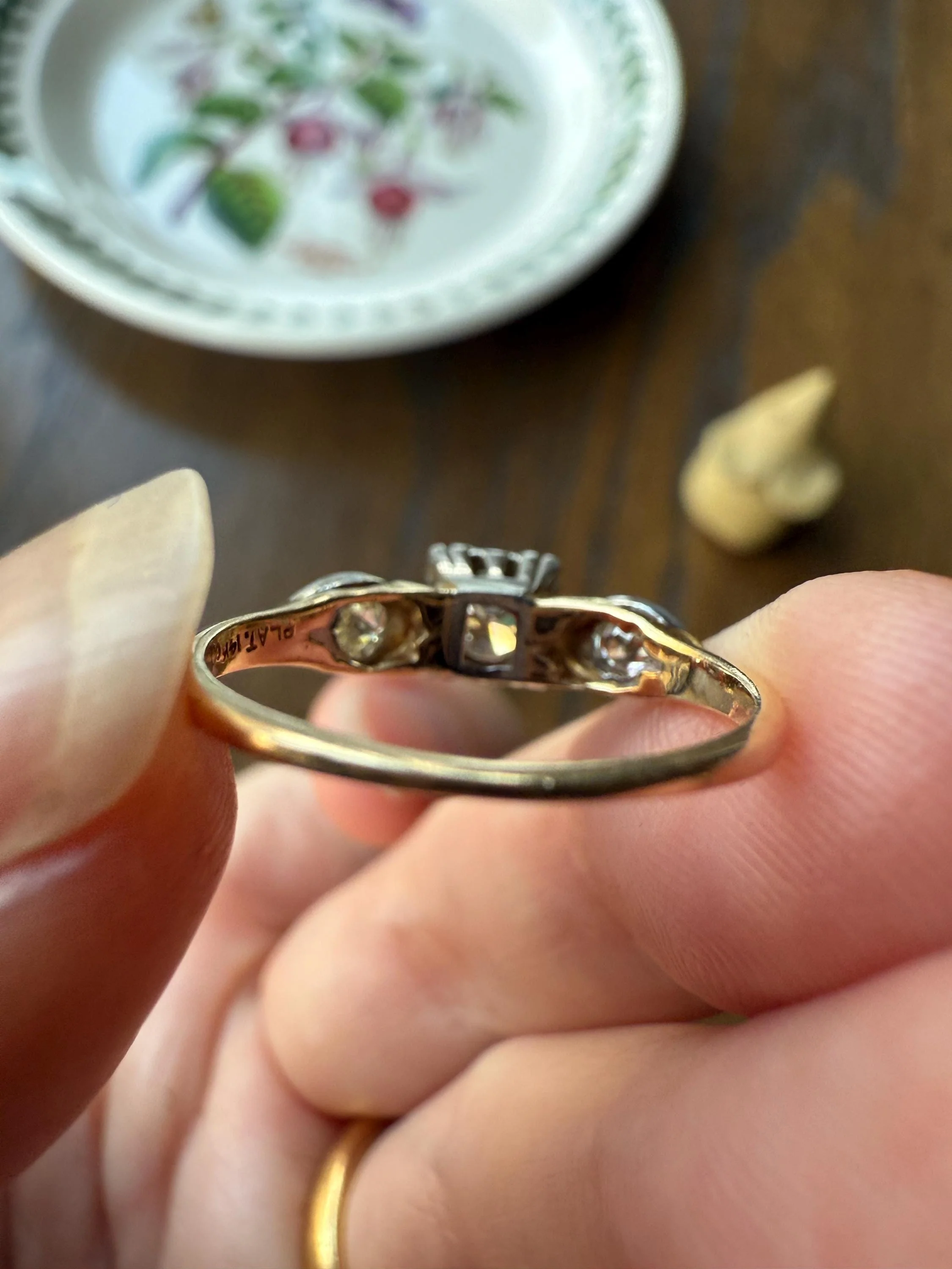 Old European Cut Diamond .75 Carat Tdw Three Stone Ring Solitaire with Accents Engagement Ring 14k Gold Platinum Edwardian Art Deco - Image 19