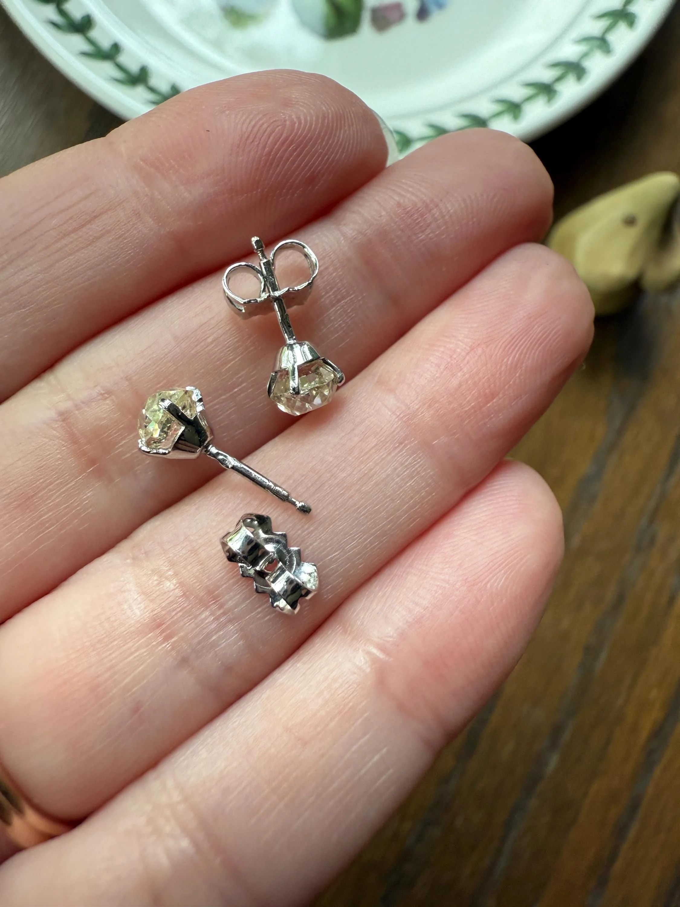 Old Mine Cut 1.3 Carat Tdw DIAMOND Stud Earrings French 18k White GOLD Warm Chunky Antique Stones Later Prong Set - Image 11