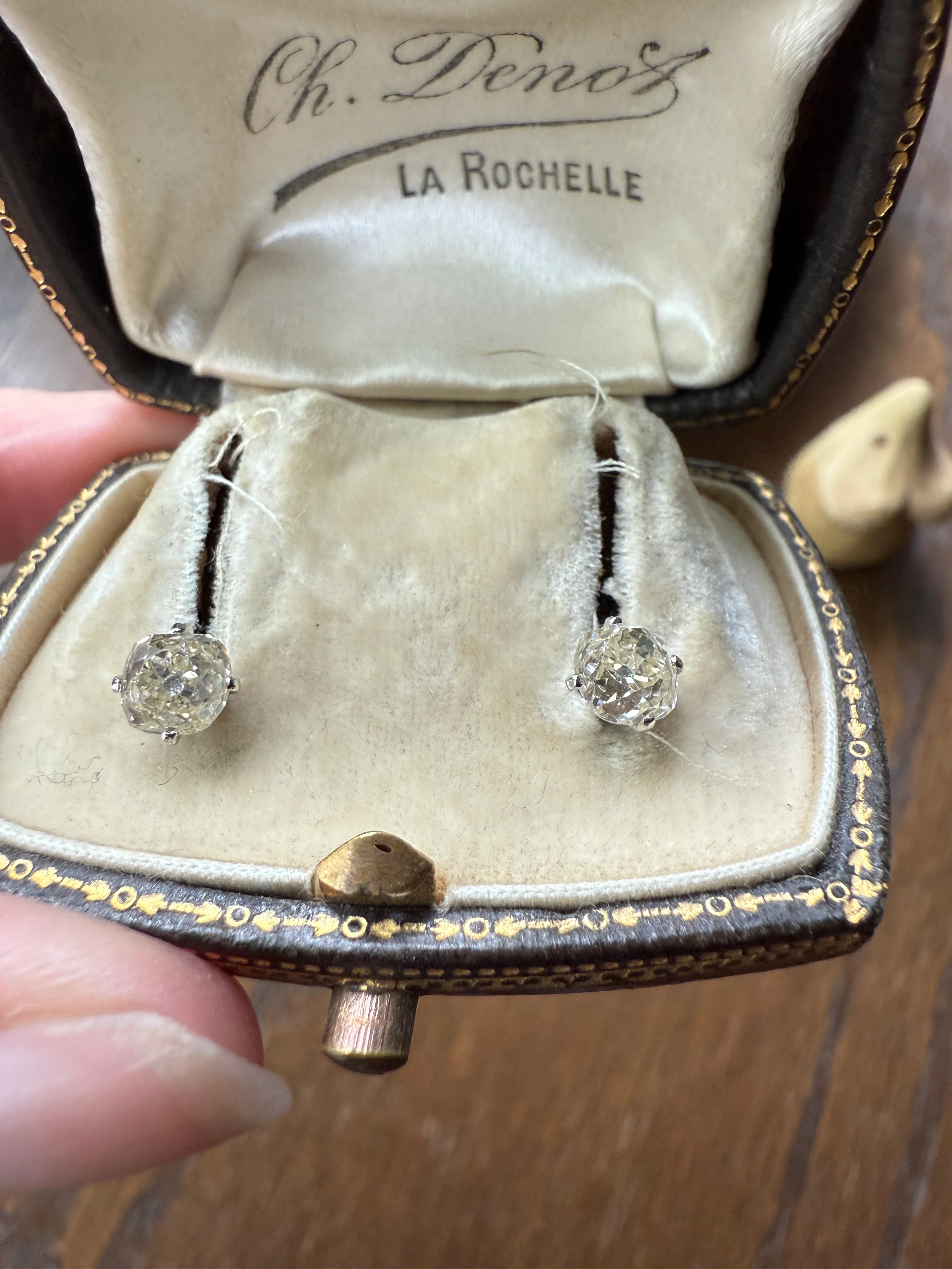 Old Mine Cut 1.3 Carat Tdw DIAMOND Stud Earrings French 18k White GOLD Warm Chunky Antique Stones Later Prong Set - Image 17