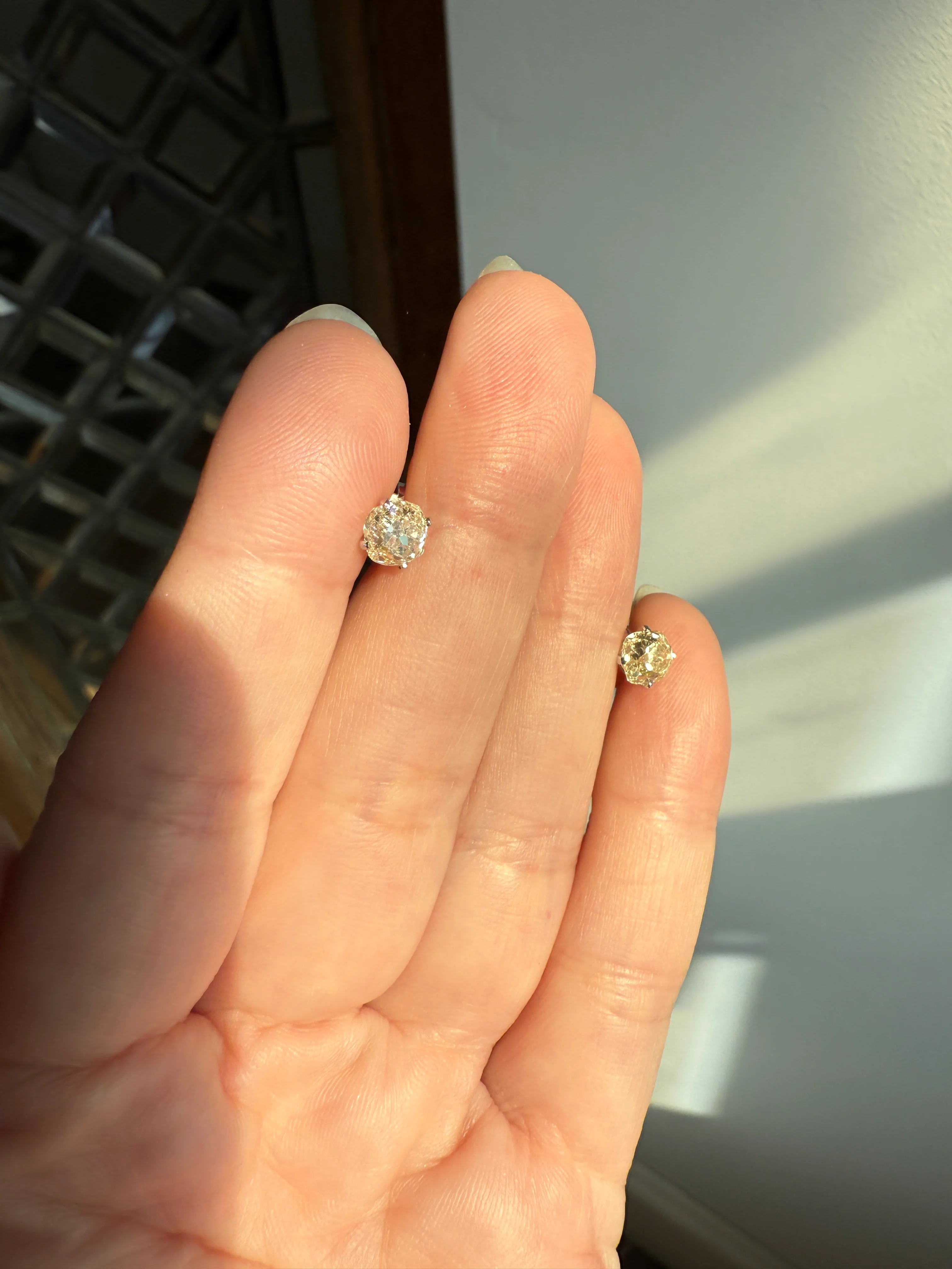 Old Mine Cut 1.3 Carat Tdw DIAMOND Stud Earrings French 18k White GOLD Warm Chunky Antique Stones Later Prong Set - Image 18