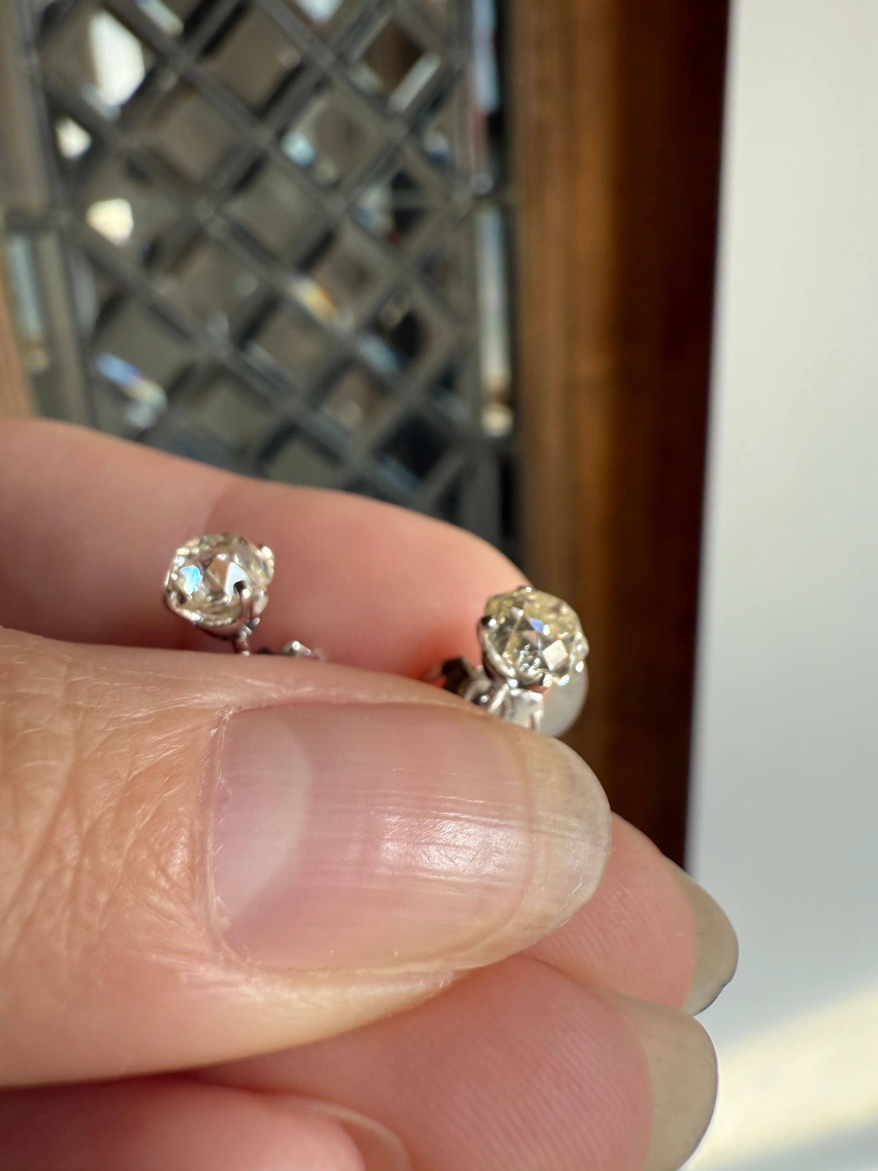 Old Mine Cut 1.3 Carat Tdw DIAMOND Stud Earrings French 18k White GOLD Warm Chunky Antique Stones Later Prong Set - Image 19