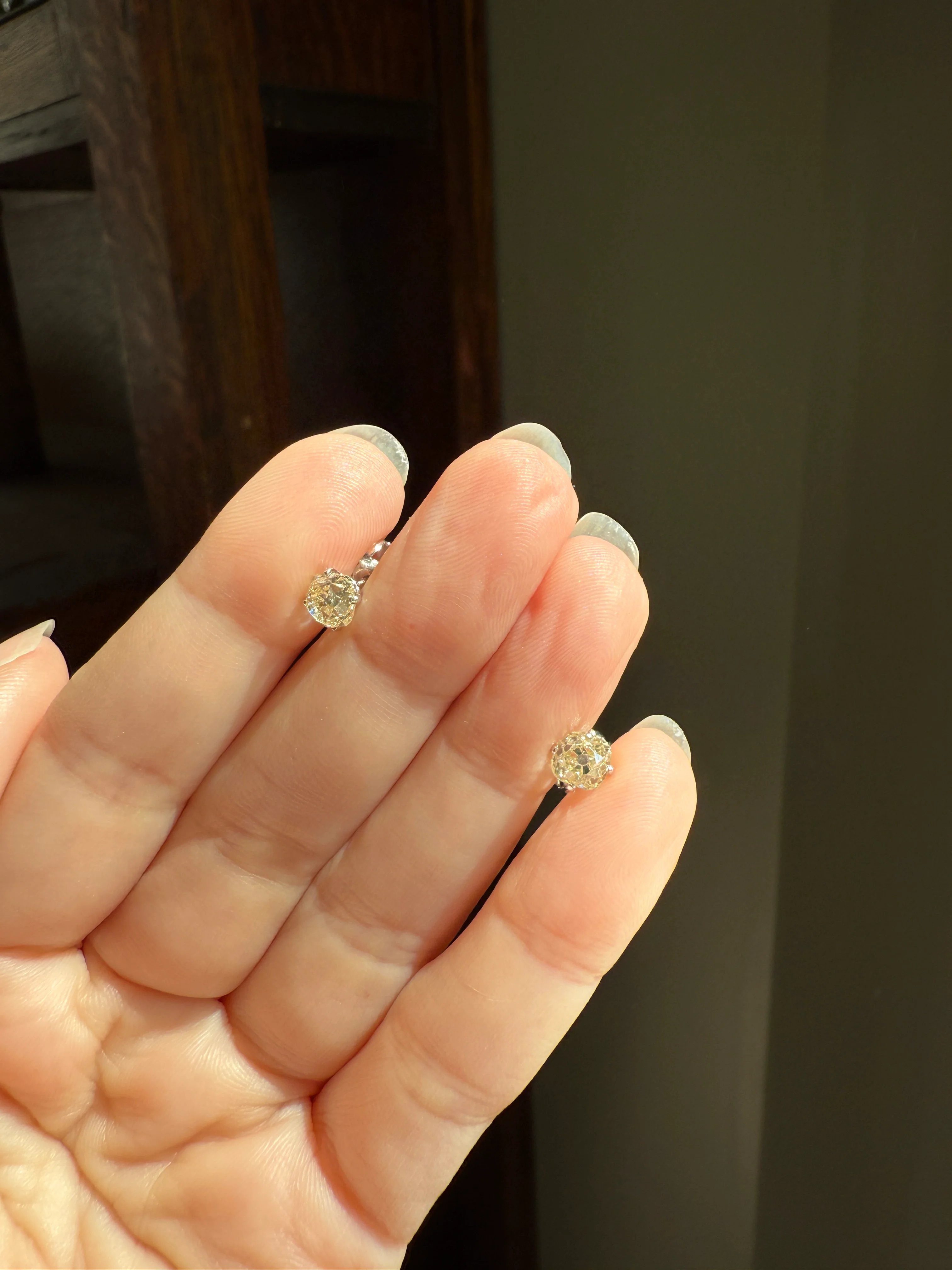 Old Mine Cut 1.3 Carat Tdw DIAMOND Stud Earrings French 18k White GOLD Warm Chunky Antique Stones Later Prong Set - Image 20