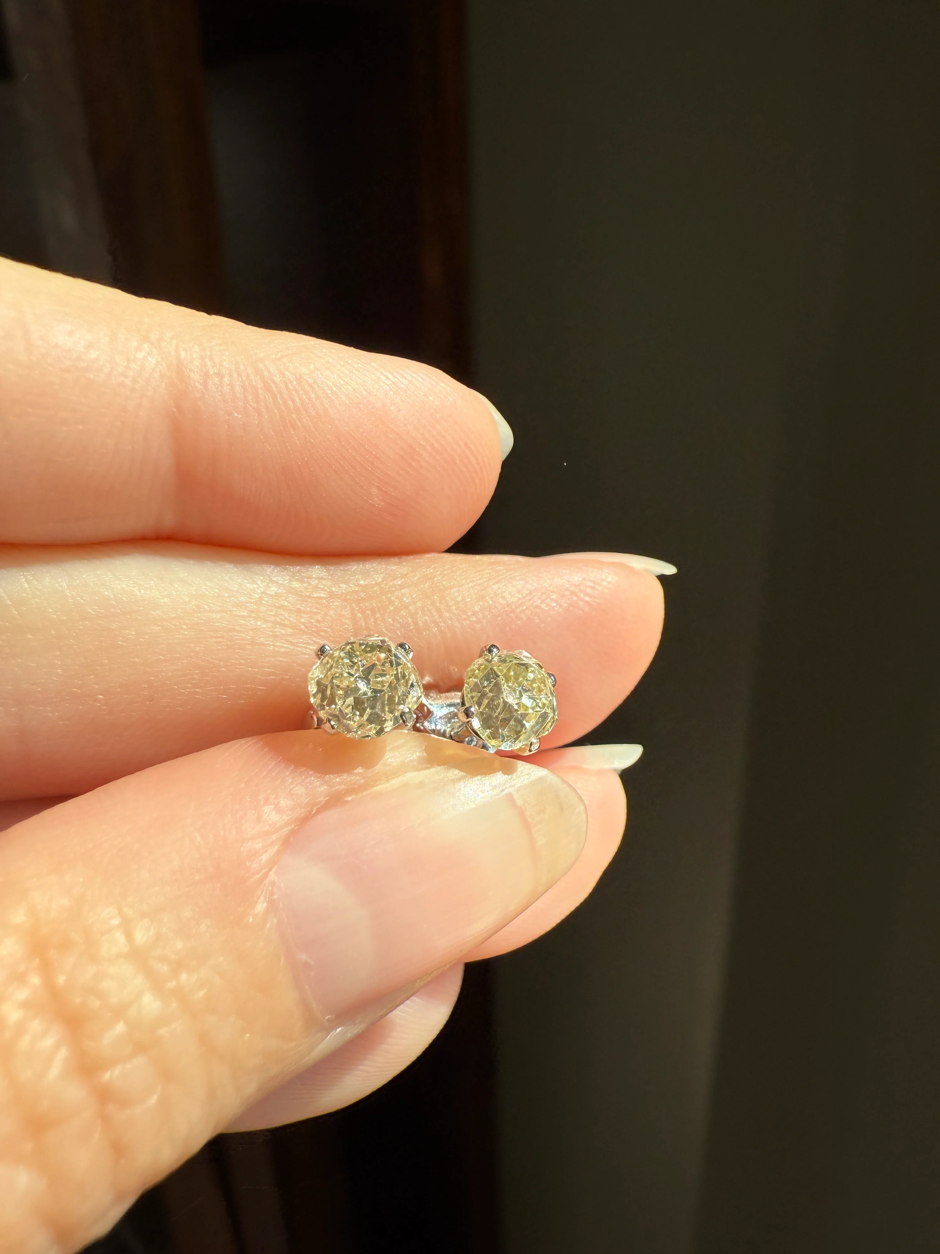 Old Mine Cut 1.3 Carat Tdw DIAMOND Stud Earrings French 18k White GOLD Warm Chunky Antique Stones Later Prong Set - Image 21
