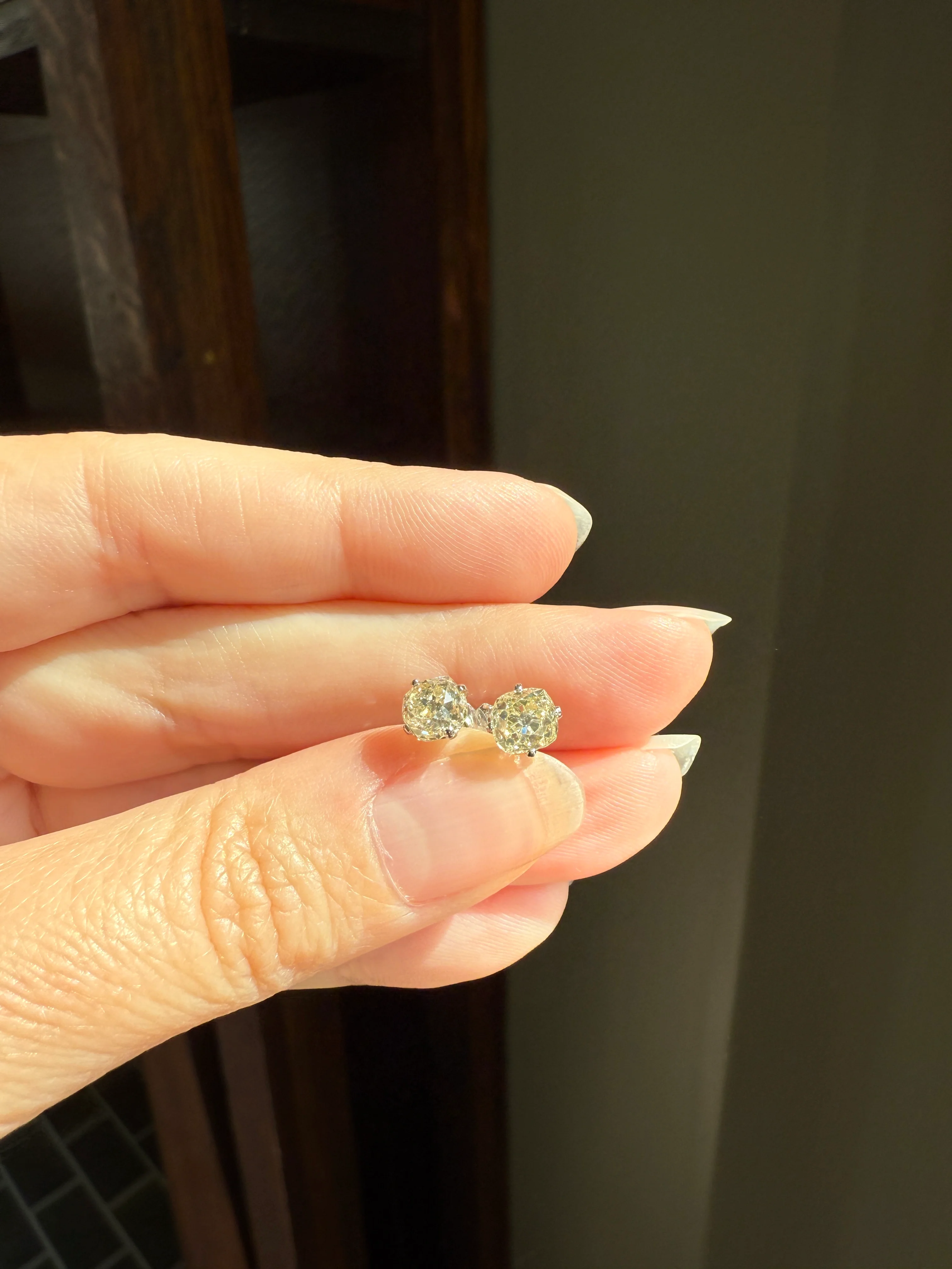 Old Mine Cut 1.3 Carat Tdw DIAMOND Stud Earrings French 18k White GOLD Warm Chunky Antique Stones Later Prong Set - Image 23