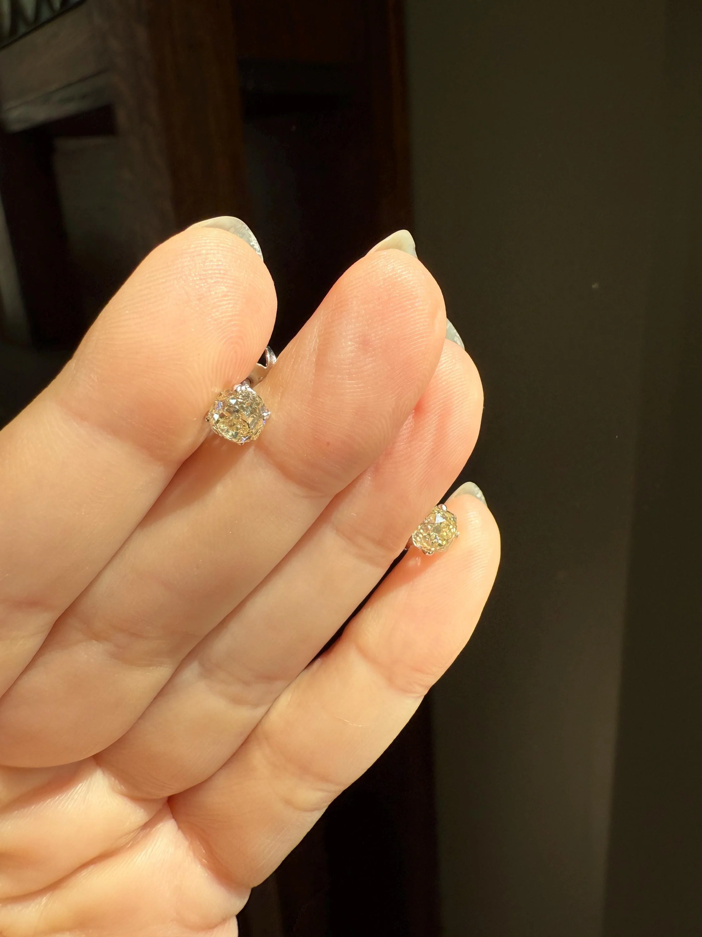 Old Mine Cut 1.3 Carat Tdw DIAMOND Stud Earrings French 18k White GOLD Warm Chunky Antique Stones Later Prong Set - Image 9