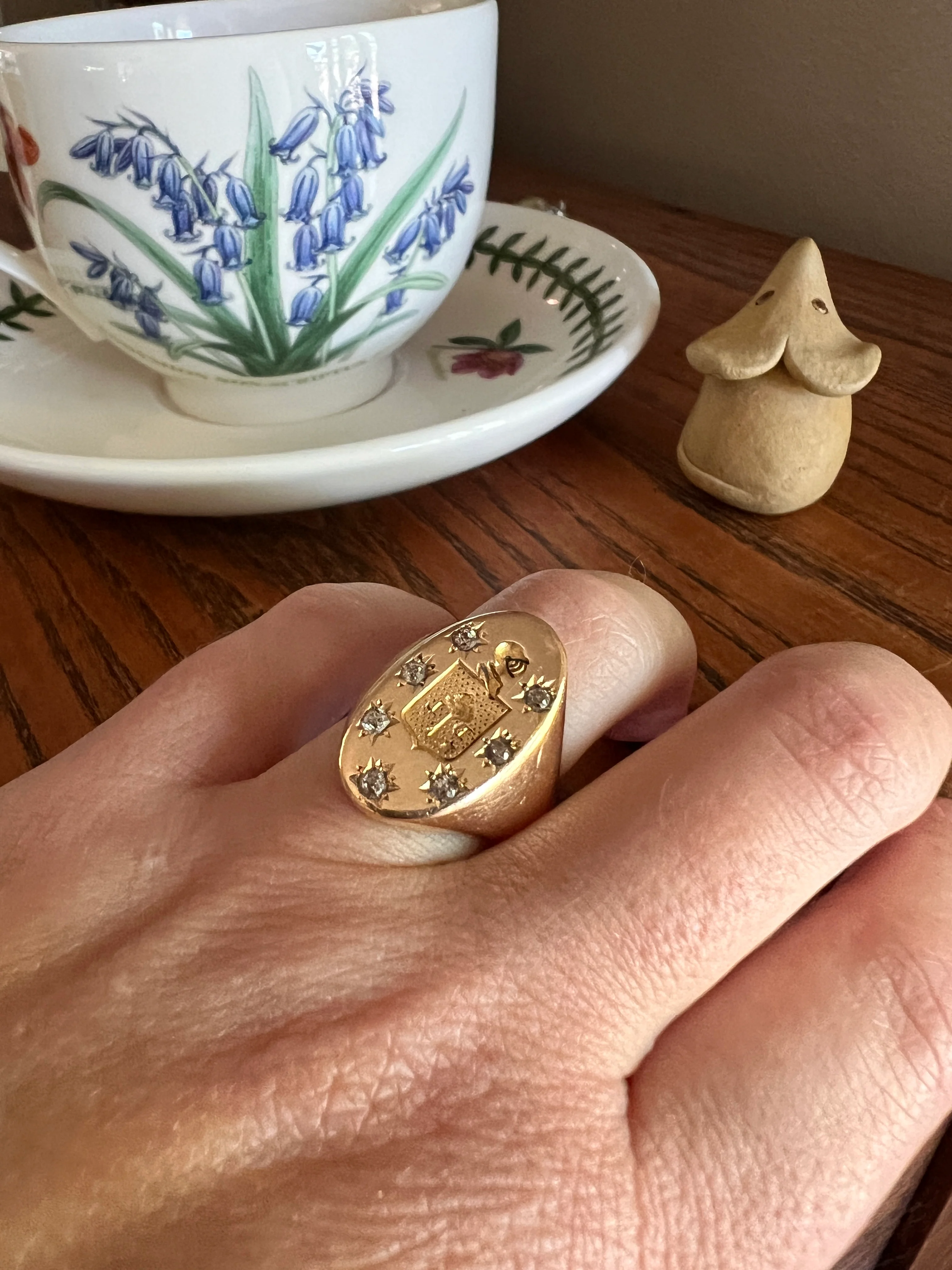 Old Mine Cut DIAMOND Starburst HEAVY French Antique Signet RING 13g 18k Gold Solid Helmet Coat of Arms Chunky - Image 11