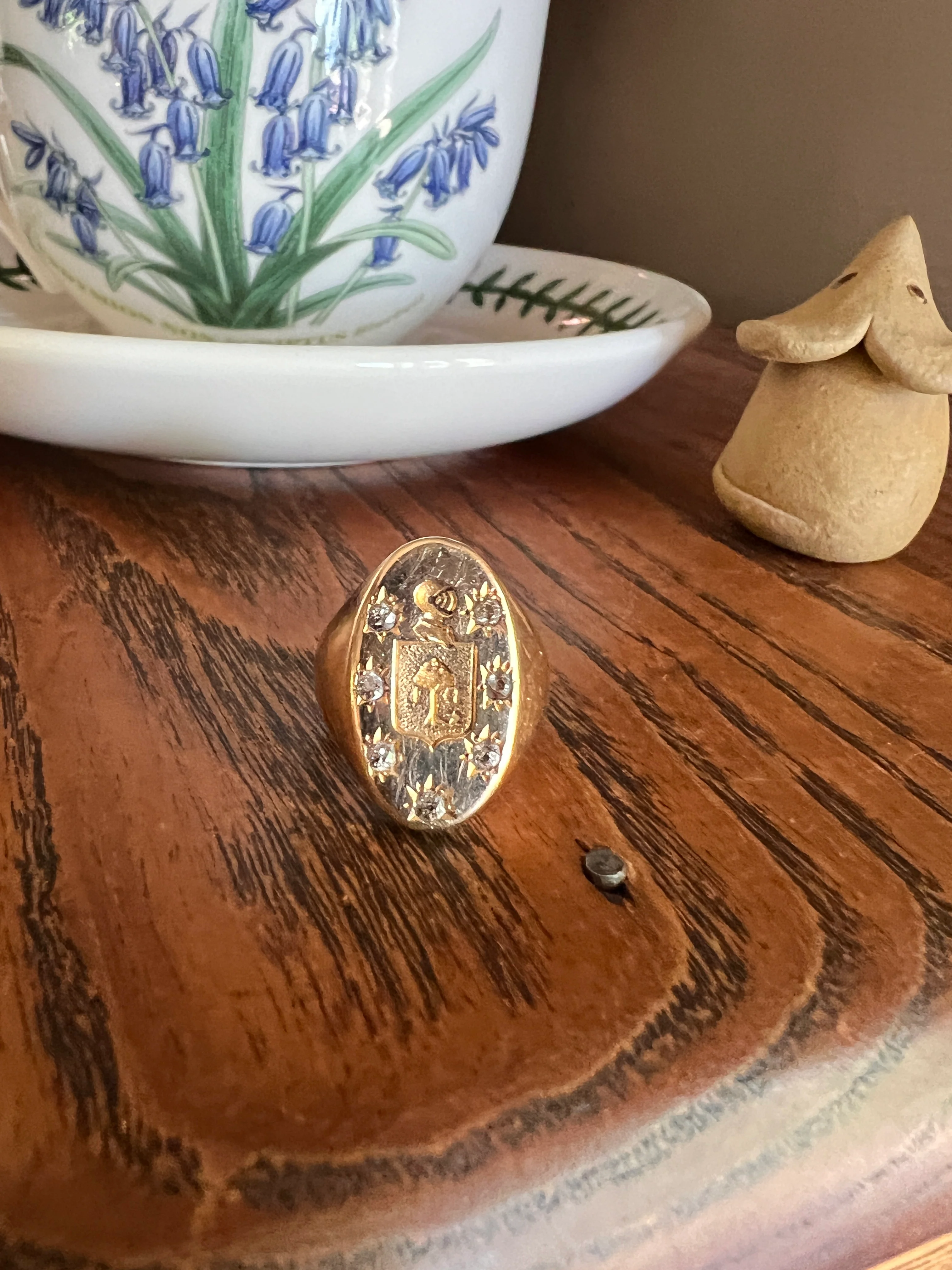 Old Mine Cut DIAMOND Starburst HEAVY French Antique Signet RING 13g 18k Gold Solid Helmet Coat of Arms Chunky - Image 13