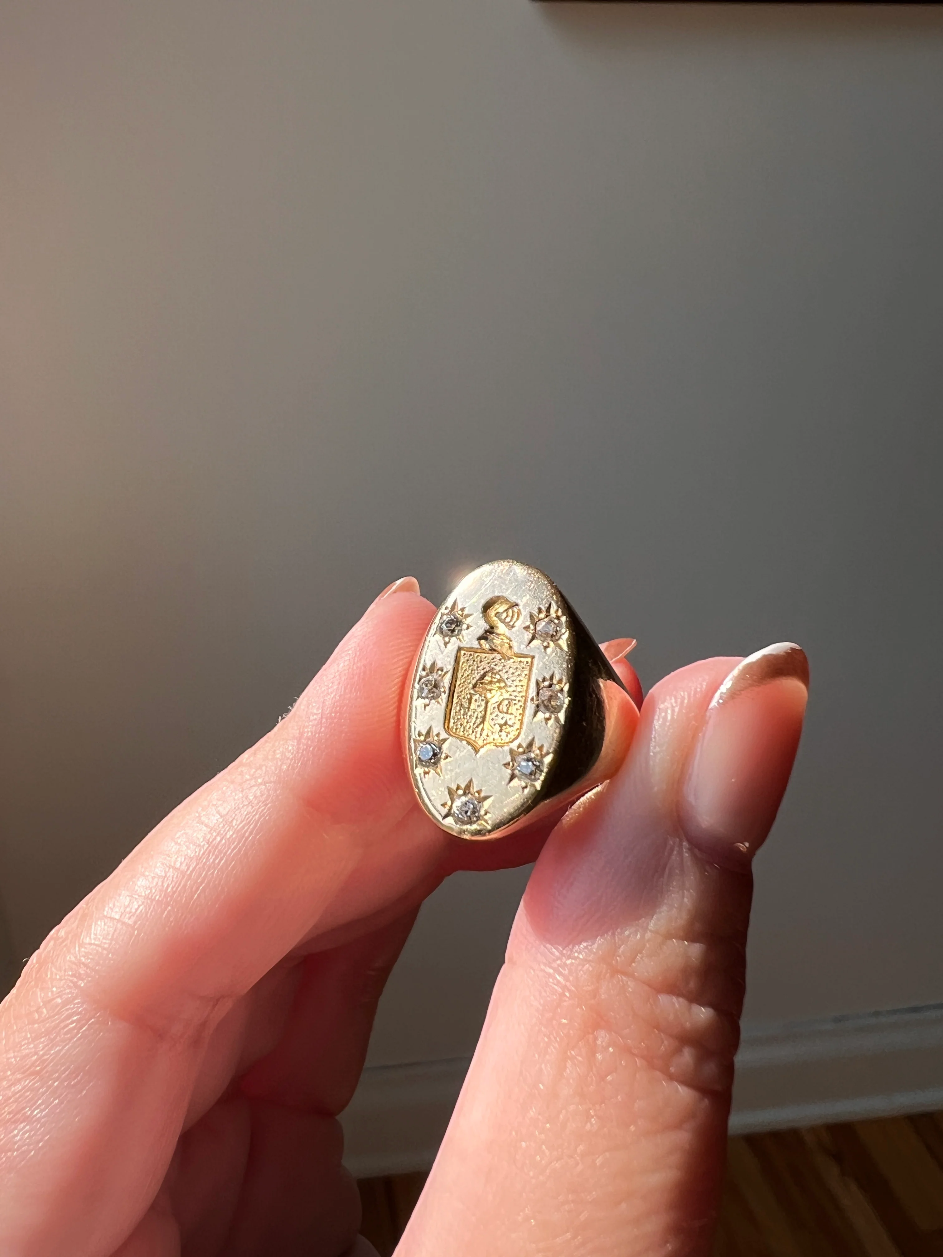 Old Mine Cut DIAMOND Starburst HEAVY French Antique Signet RING 13g 18k Gold Solid Helmet Coat of Arms Chunky - Image 14