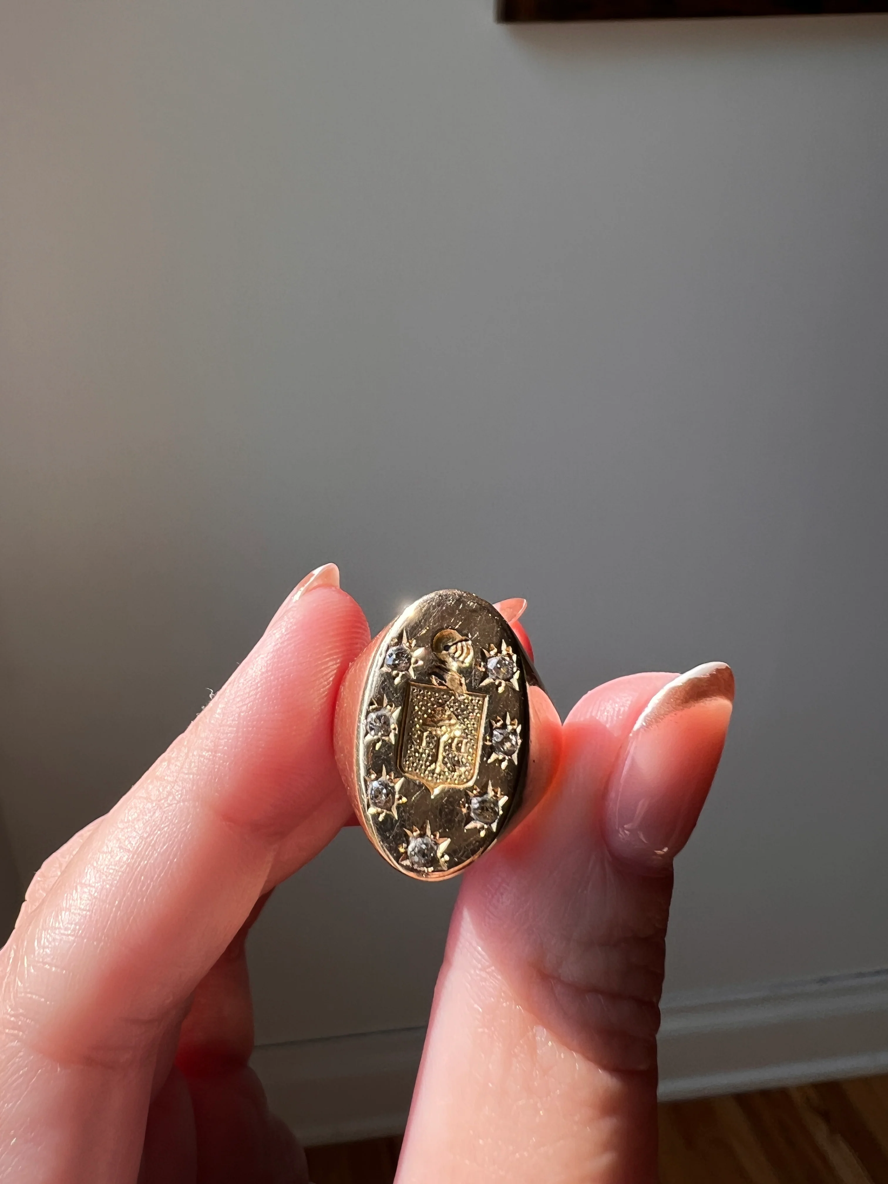 Old Mine Cut DIAMOND Starburst HEAVY French Antique Signet RING 13g 18k Gold Solid Helmet Coat of Arms Chunky - Image 15
